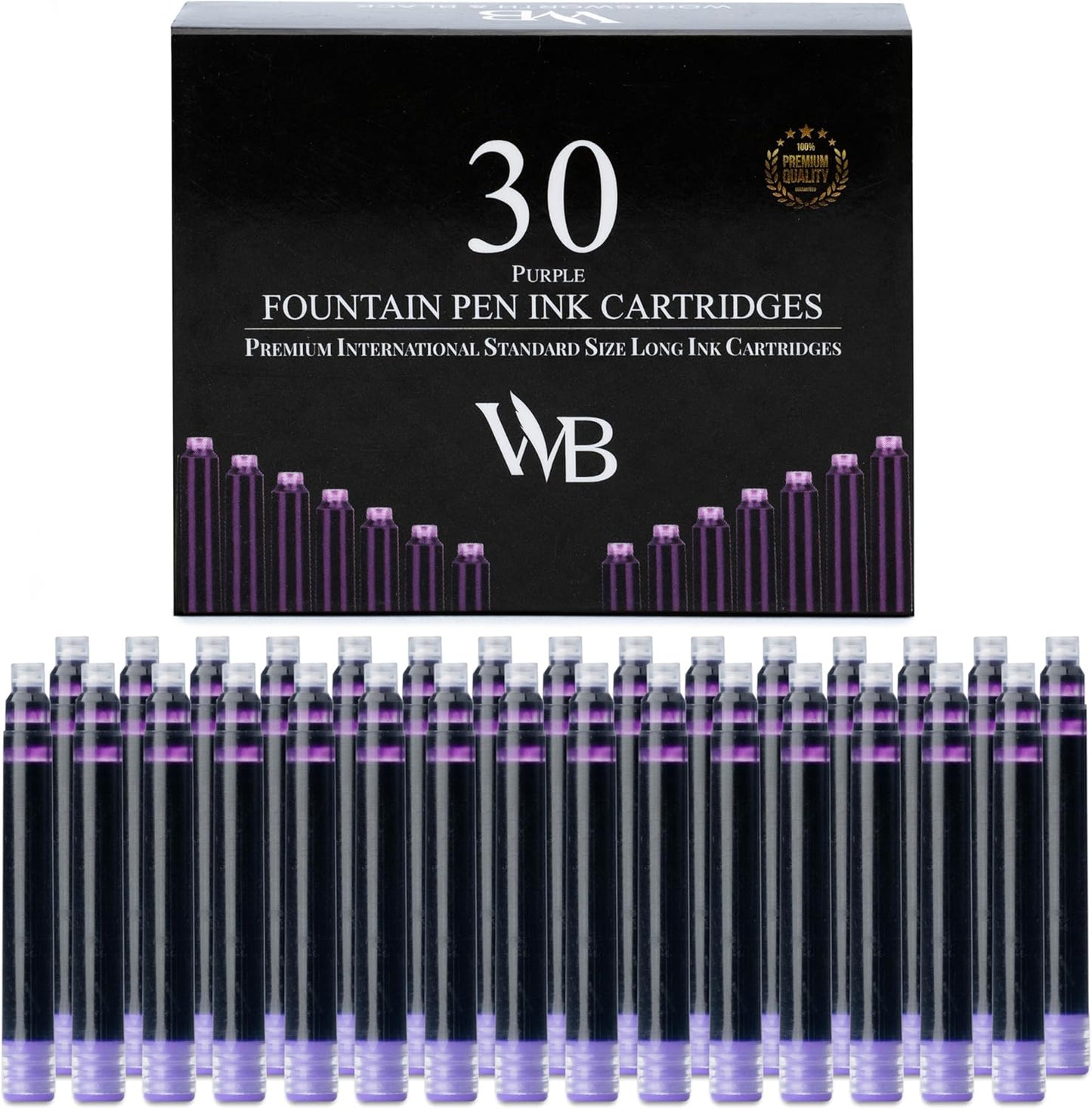 Wordsworth & Black Fountain Pen Ink Refills - Set of 30 Purple Ink Cartridges - International Standard Size - Length APPR 2.04 Inch - Base Diameter APPR 0.24 Inch - Disposable and Generic