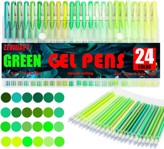 Green Gel Pens for Coloring Book,72 Color Gel Pens Set including 24 Color Gel Pen with 48 Refills,40% More Ink Colored Gel Pens for Drawing, Doodling, Scrapbook, Journaling