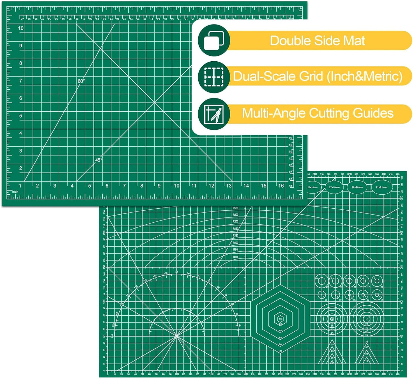 2 Packs Self Healing Cutting Mat 12" x 18" Rotary Cutting Sewing Mat A3, 5-Ply Cutting Board for Crafting, Sewing, Scrapbooking, Quilting and Precision Cutting