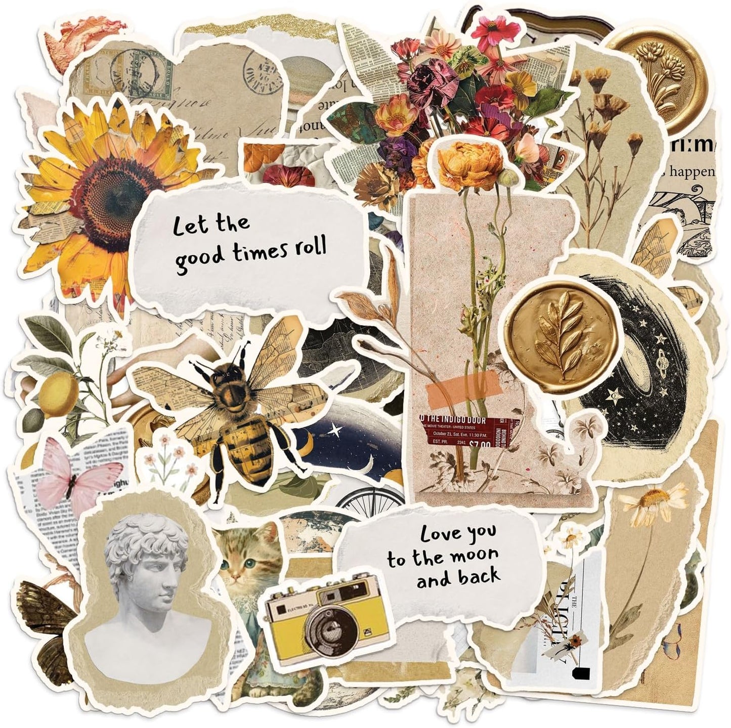 150PCS Vintage Sticker for Scrapbooking, Aesthetic Junk Journal Supplies Kit, Ephemera for Journaling, Planners, Diary, Waterproof DIY Craft Supplies