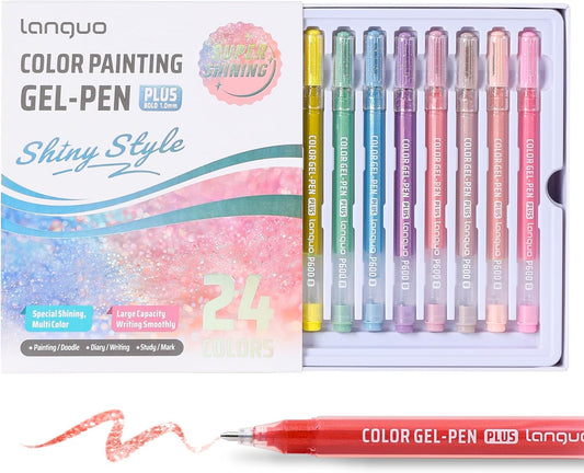 Glitter Gel Pens for Adult Coloring, 24 Colors Special Shining Multi Glitter Gel Pens Colored Set for Drawing, Doodling, Journaling & Creative Art Supplies