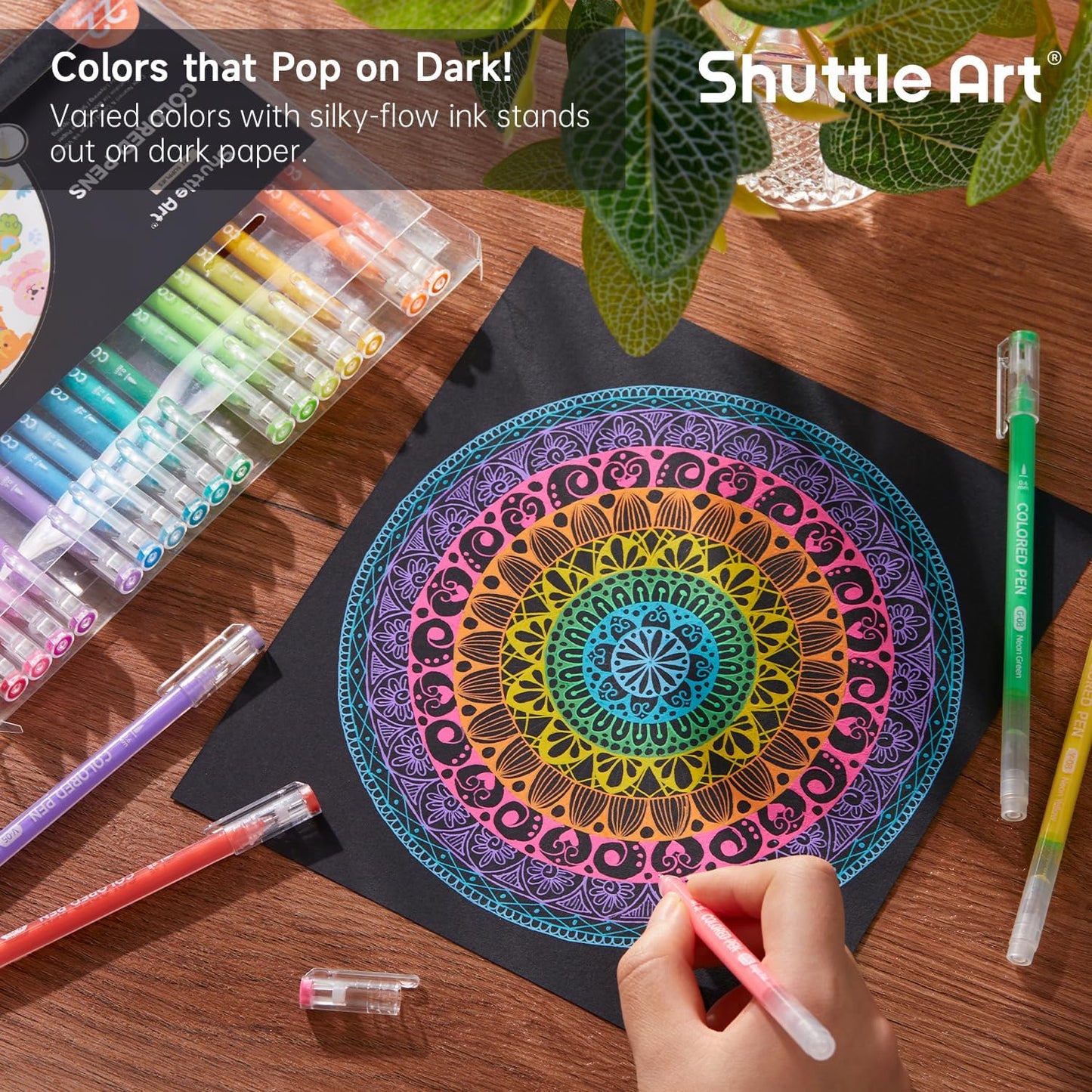 Shuttle Art Colored Pens, 22 Highlight Tone Colors Cute Journal Pens 0.6mm Fine Point Colored Gel for Black Paper Adult Coloring Writing Drawing Journaling Note Taking School Office Home