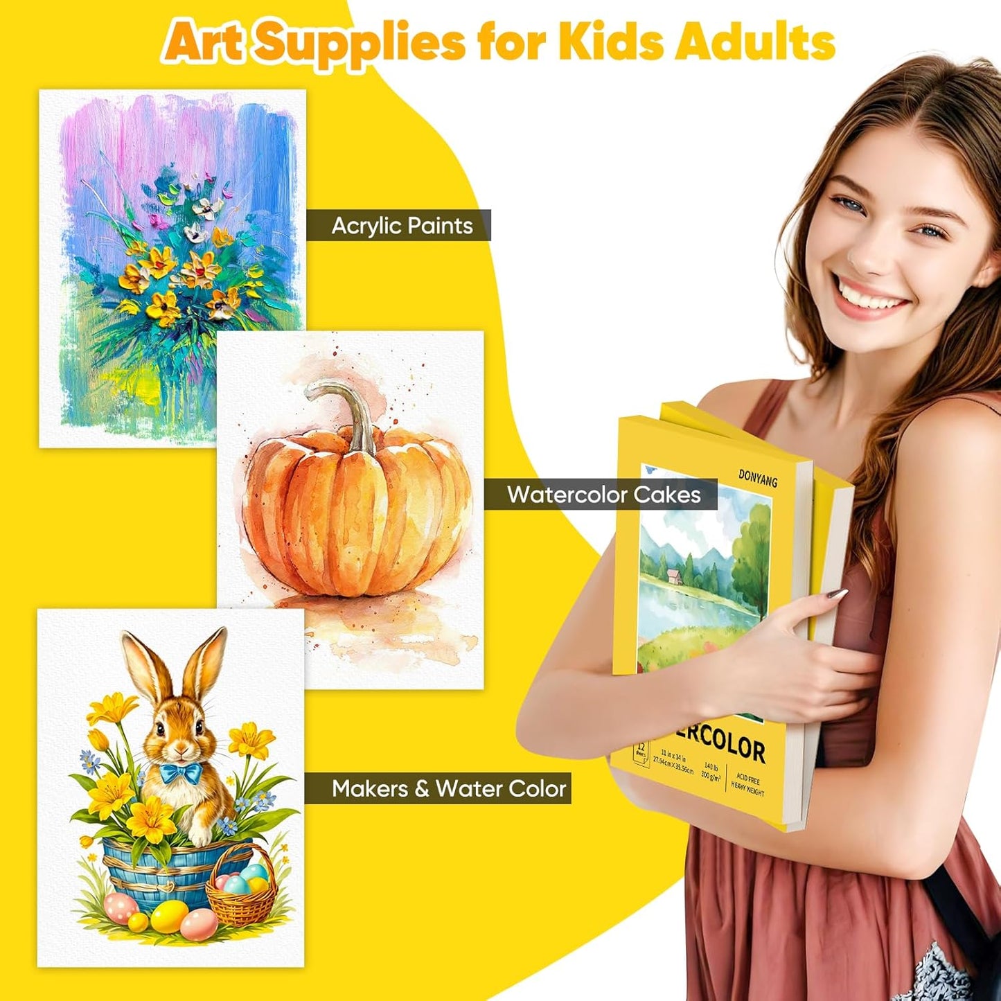 2-Pack 11"x14" Watercolor Paper Pad, Bulk School Teacher Supplies for Adults, 140 lb Cold Press Watercolor Paper for Valentines, Easter, 12 Sheets Art Sketch Coloring Painting Drawing Book Paper