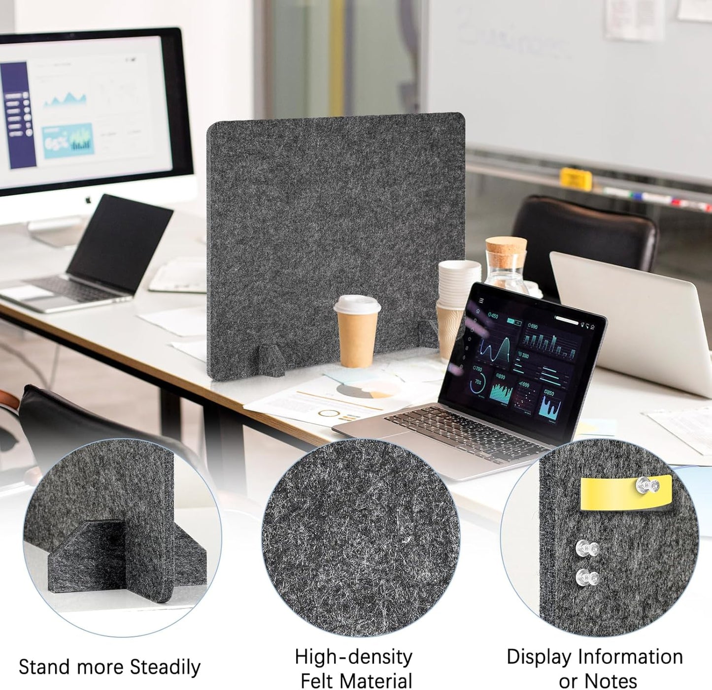 2 Pack Acoustic Desk Dividers - 24" x 20" Freestanding Privacy Panels Set with Noise - Reducing Design Cubicle Sound Proof, Ideal for Office, Classroom, and Home (Dark Gray)