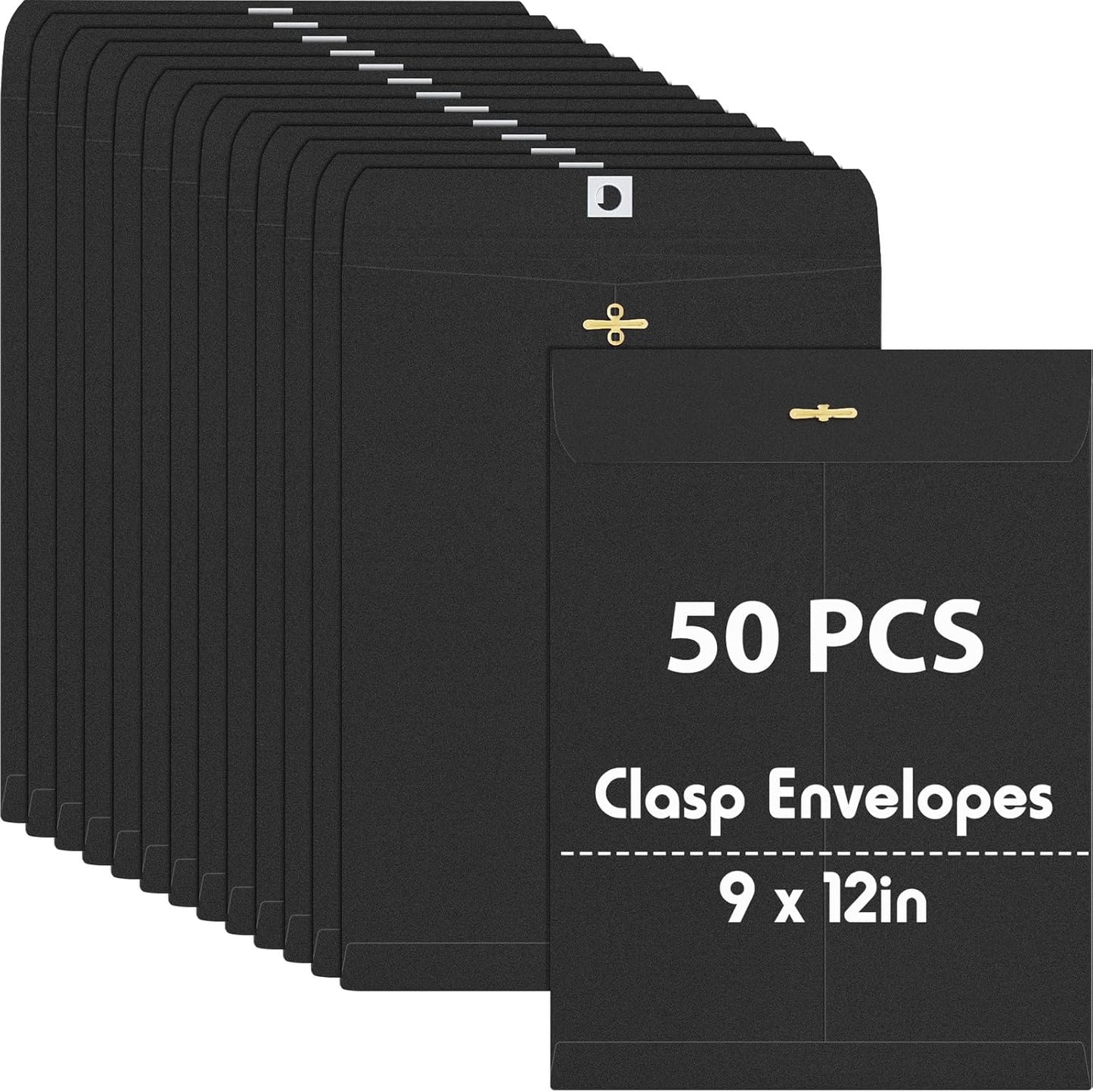 Geyee 50 Pcs 9 x 12 Inch Black Clasp Envelopes Letter Size Mailing Envelopes with Clasp Closure for Filing Storing Documents Office Home Business School