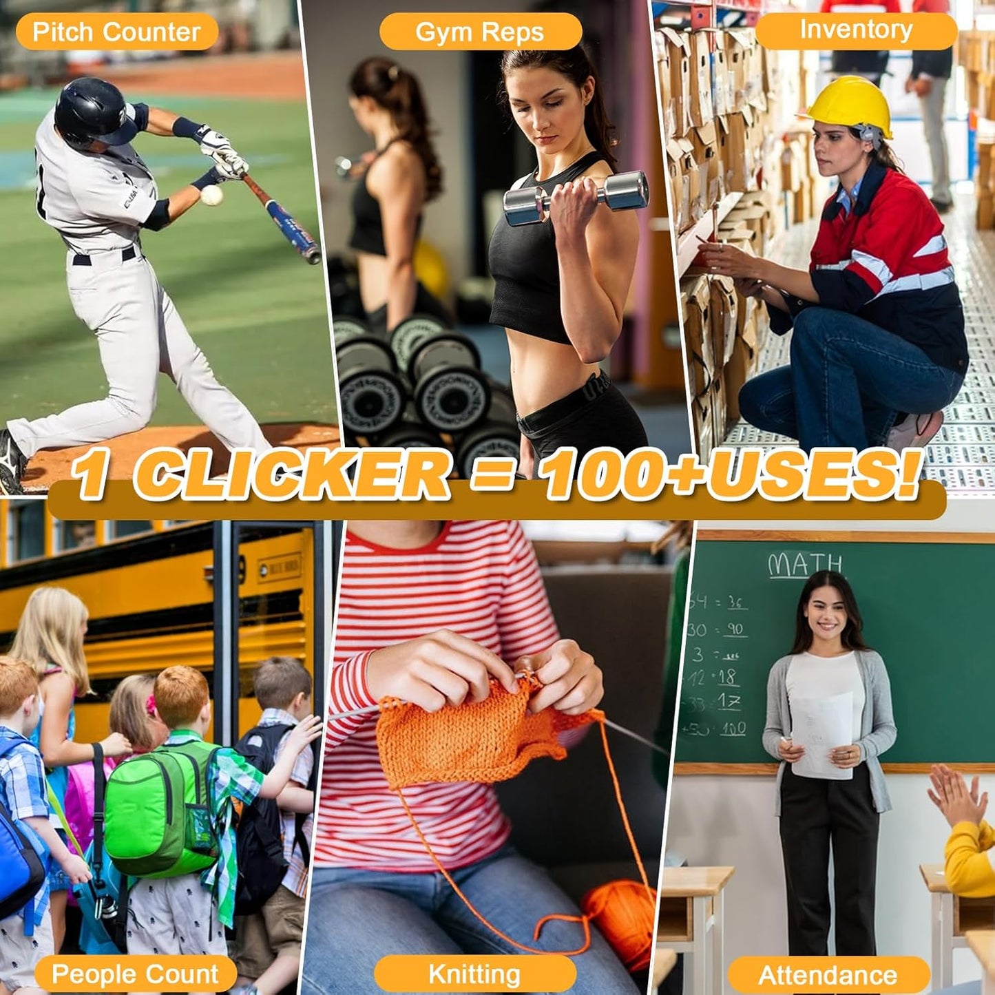 2 Pcs Clicker Counter, Hand Tally Counter with Large Display - Mechanical Pitch Counter Clicker for Baseball, Inventory, People Counting, Events, Gym Reps(Silver)