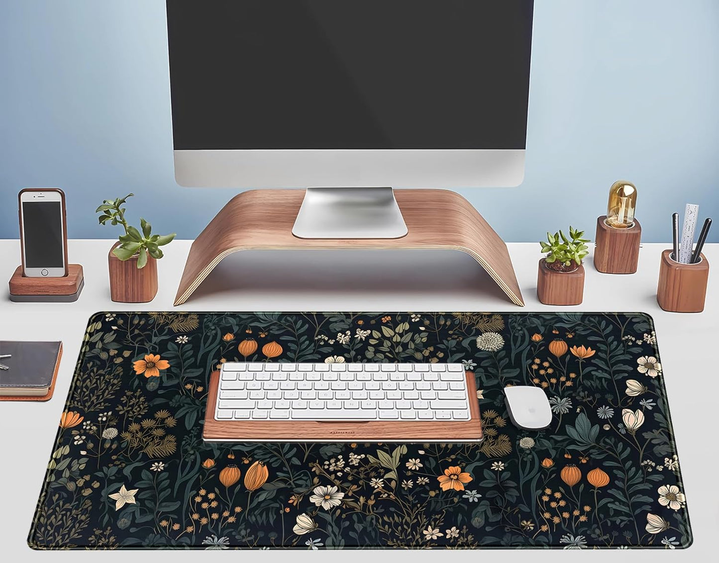 Cute Dark Floral Desk Mat Vintage Flowers Plant Mouse Pad XXL Large Extended Gaming Mousepad Women Office Decor Desk Pad, Big Laptop Computer Keyboard and Mouse Mat with Stitched Edges, 31.5x15.7 in
