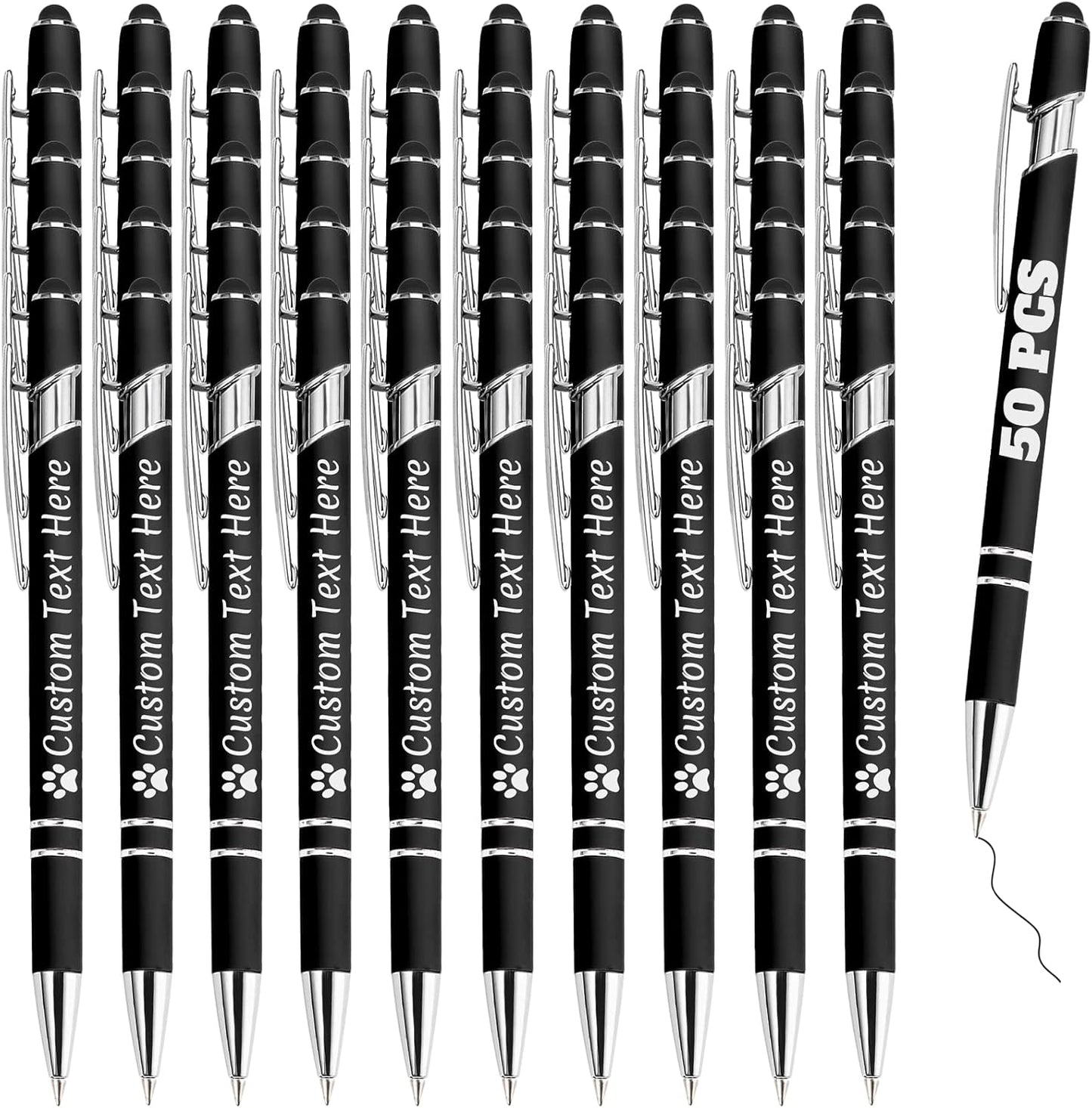 Personalized Pens Bulk 50 with Name Custom Engraving Ballpoint Pens with Stylus Tip Customized Smooth Writing Pens Personalized Gifts for Anniversary Birthday or Graduation(Black,Black Ink)
