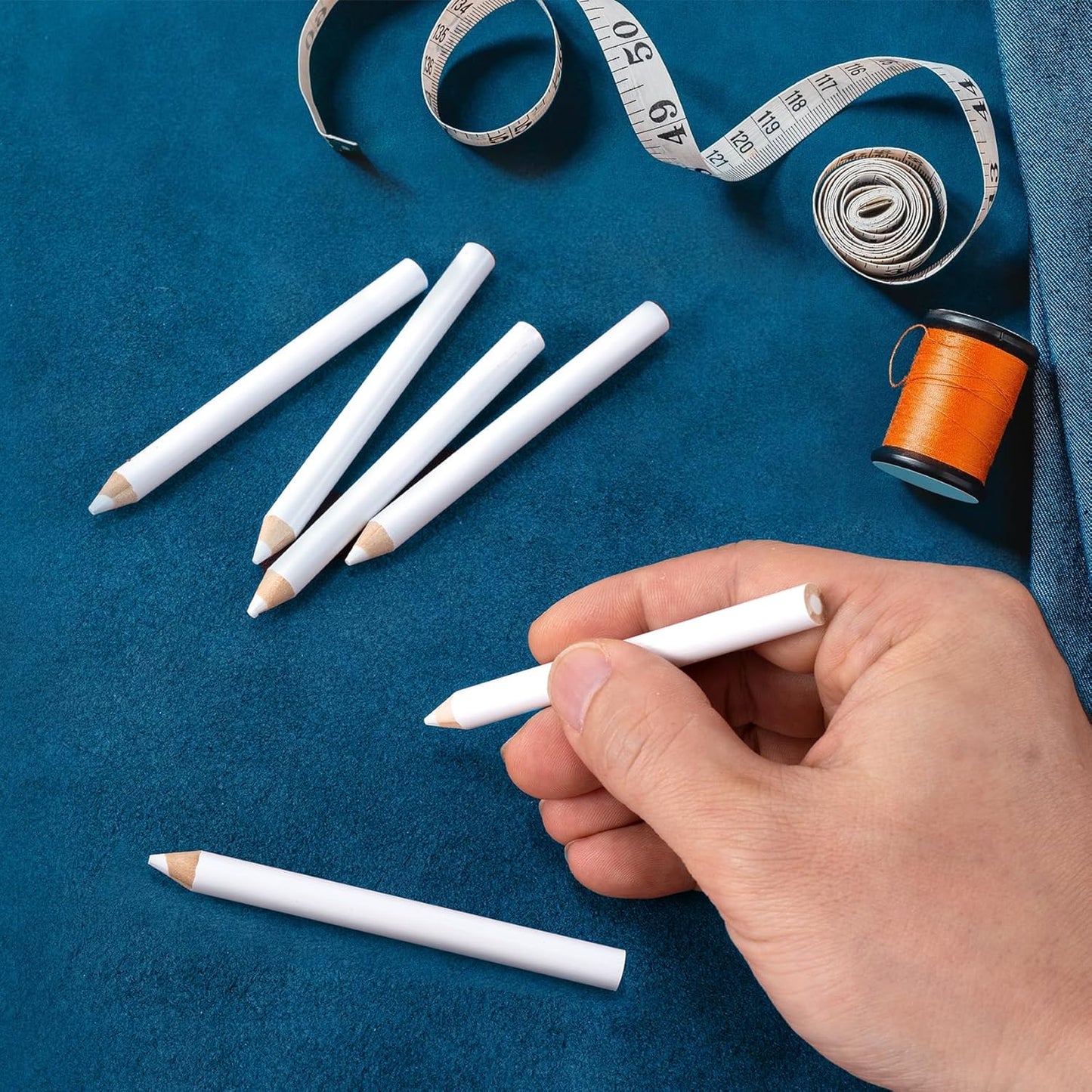 14PCS Fabric Pencils for Sewing, White Water Soluble Sewing Fabrics Maker, Tailors Chalk for Cloth Wipe Quilting, Fabric Pencil for Dressmakers DIY Crafts (8.75 cm)