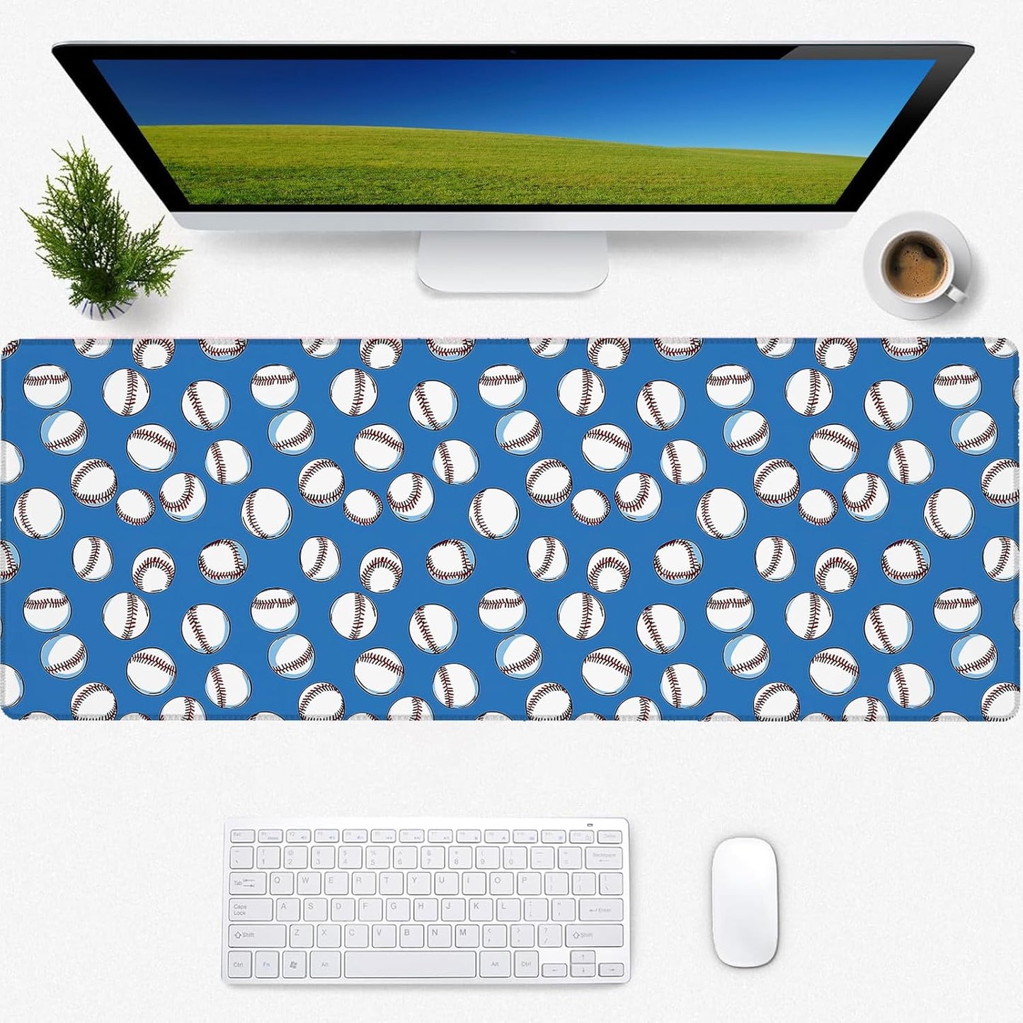 Baseball Gaming Mouse Pad, Desk Mat, Non-Slip Rubber Base Cool Aesthetic MousePads for Computer Laptop Keyboard Office School Home Desktop Accessories Decor 31.5" x 11.8"