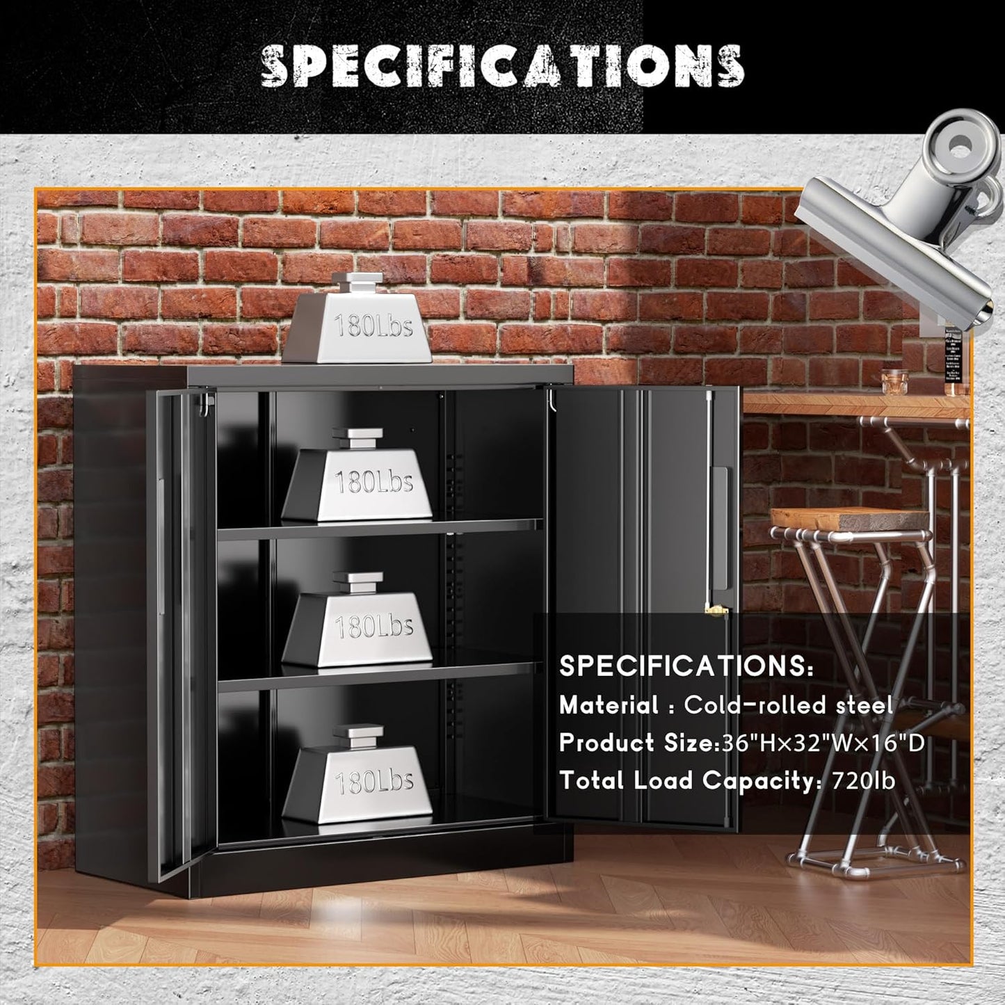 Greenvelly Metal Garage Storage Cabinet,36" Black Lockable Metal Cabinets with 2 Doors and Shelves,Storage Locking Counter Cabinet for Home Office,Garage,Kitchen,School