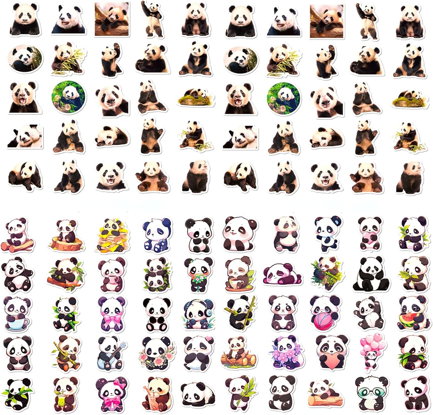 100PCS Panda Stickers,Water Bottle Stickers,Cute Stickers, Stickers for Kids, Stickers for Kids Classroom,for Luggage, Teaching Rewards，Skateboard，Laptop Sticker (Pandas)