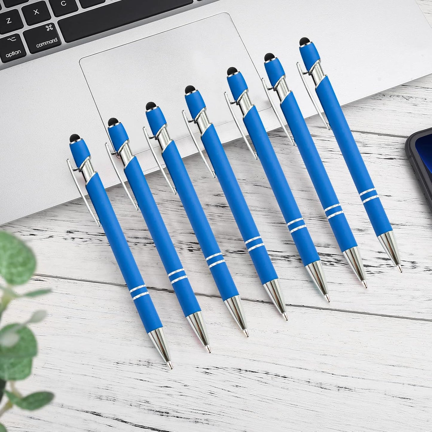 PASISIBICK 12 Pieces Blue Ballpoint Pen with Stylus Tip, 2 in 1 Stylus Stylish Pen, Blue Metal Stylus Pen for Touch Screens, Black Ink, 1.0 mm Medium Point(12 PCS Light Blue)
