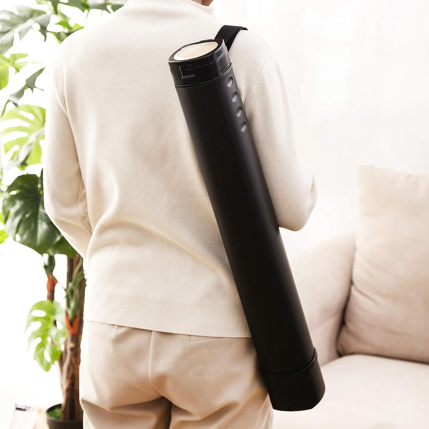 2-Pack Extendable Poster Tubes Expand from 24.5” to 40” with Shoulder Strap | Carry Documents, Blueprints, Drawings and Art | Black Portable Durable Round Storage Cases with Lids and Labels