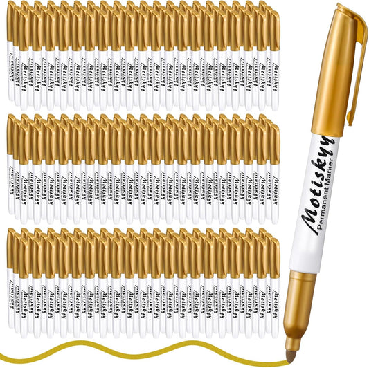 180 Pcs Metallic Permanent Markers Bulk Fine Point Metallic Markers Pens for Fabric, Black Paper, Cards, Scrapbook, Wood, Plastic, Canvas, Mugs, DIY Art Crafts, Etc(Gold)