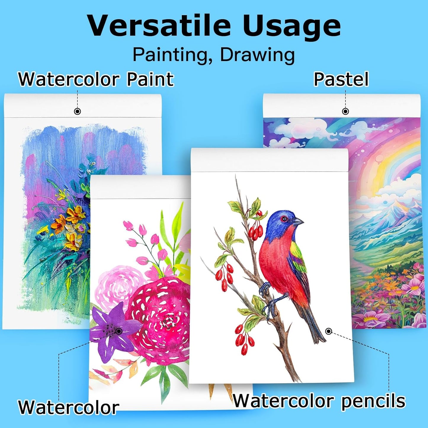 Hapikalor 11"x14" Watercolor Paper Pad, 2-Pack, 140lb/300gsm Artist Painting Drawing Paper Book, Art Supplies for Adults Kids, Watercolors, Watercolor Paint Set, Sketchbook, Journal, Teal