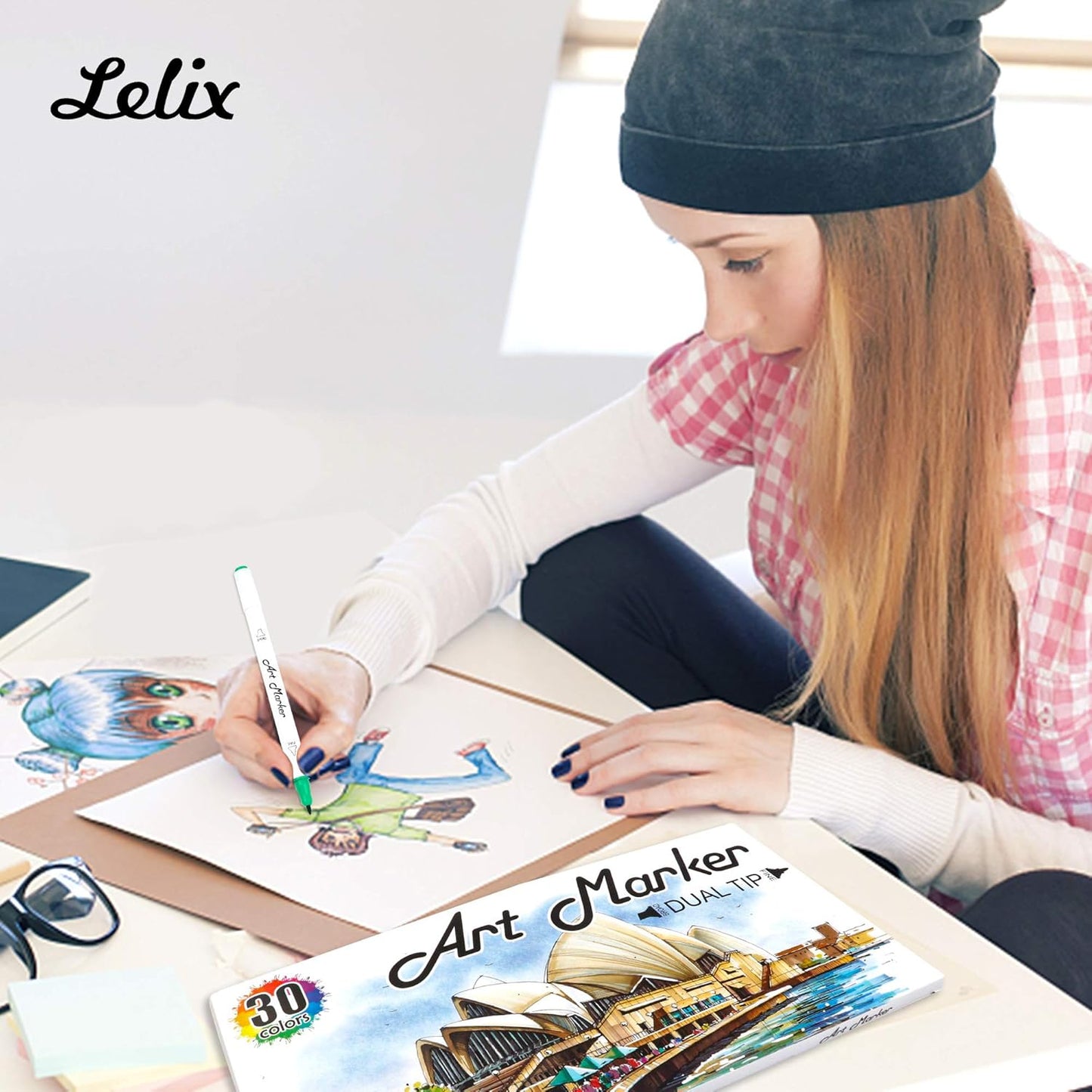 Lelix 30 Colors Art Markers, Dual Tip Permanent Marker Pens Highlighters Perfect for Kids Adults Artist Drawing Sketching Card Making & Coloring Books