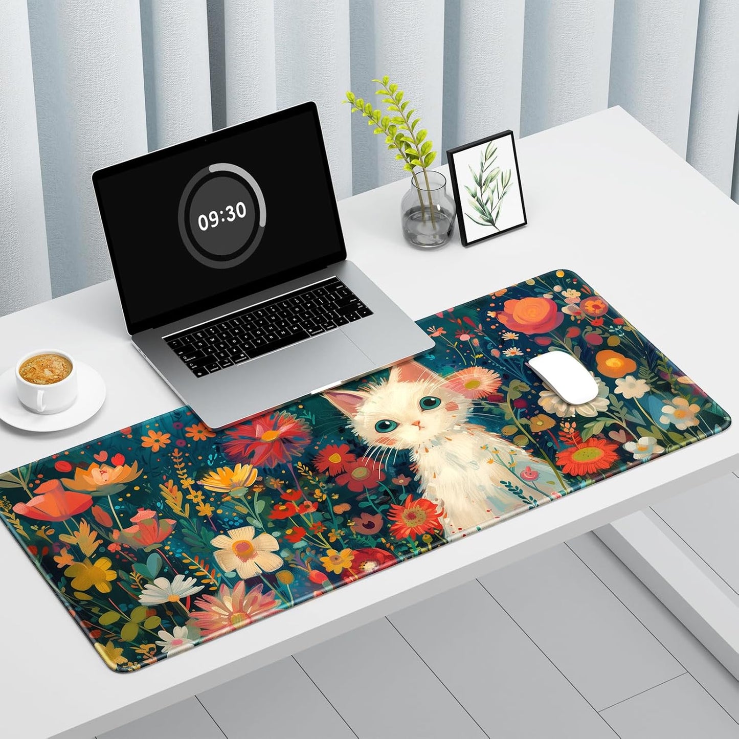 Auhoahsil Large Gaming Mouse Pad, Cat Theme XXL 35.4 x 15.7 in Desk Pad Stitched Non-Slip Rubber Long Computer Mousepad Thin Extended Full Size Desk Mat for Desktop, Laptop, Wireless Mice, Red Black