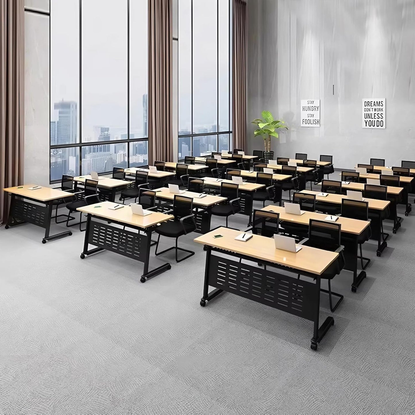 Foldable Conference Table, Folding Conference Room Table with Wheels, Flip Top Mobile Training Table, Rolling Seminar Meeting Table for Office Training Room Classroom (2pack 55.1in)