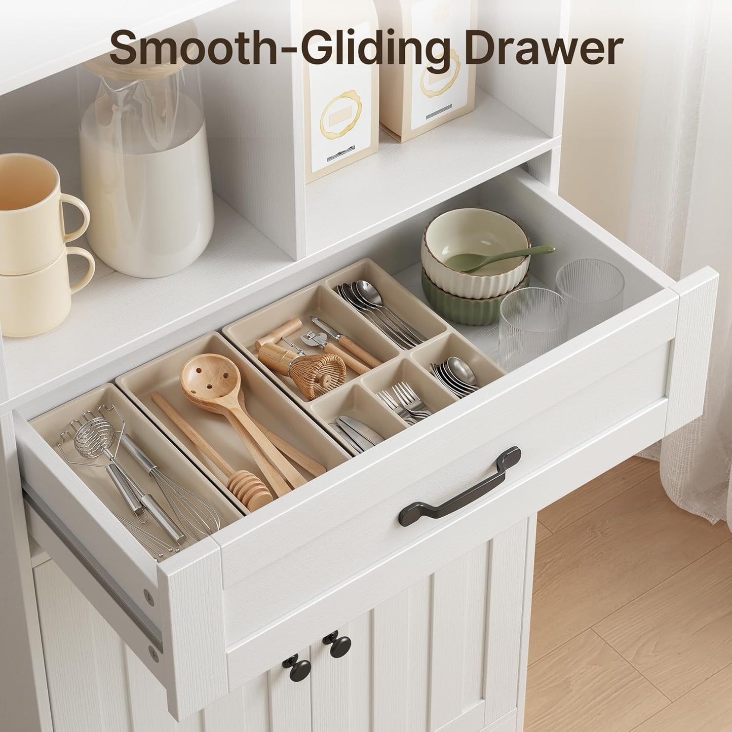 Gizoon Storage Cabinet, 71'' H Kitchen Storage Cabinet with Doors & Drawers, Kitchen Pantry with Adjustable Shelves, Anti-tip, Metal Handle, for Living Room, Office, Bathroom, White