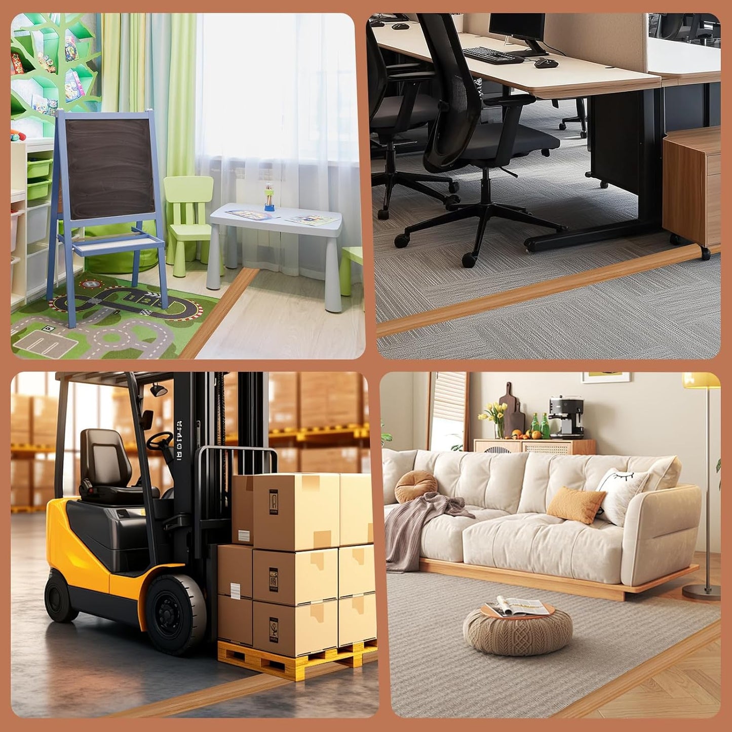 Floor Cord Cover for Wires on Floor Self Adhesive Cord Hider Floor Cable Management Wire Covers for Cords Protector Prevent Cable Trips Cord Cavity W 0.47" x H 0.27", Brown Wood, 20Ft