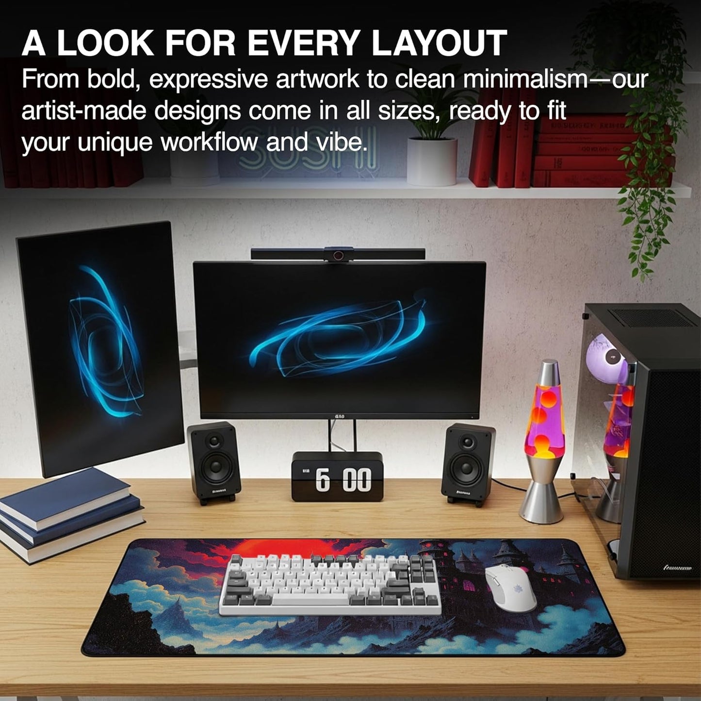 MPCO. Dark Fantasy Large Gaming Desk Pad - 36" x 17" Duraglyde Fabric The Red Luna Desk Mats - Non-slip, Washable, Smooth Glide for Precision Gaming & Work