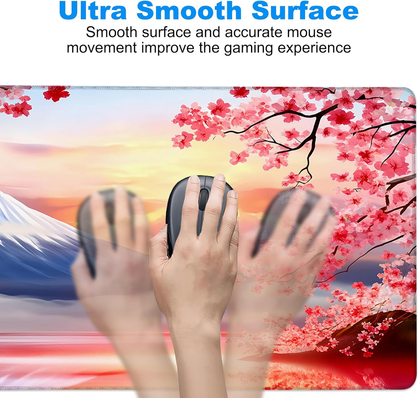 Desk Mat, Cherry Blossoms Mount Fuji Sunrise Large Gaming Mouse Pad with Non-Slip Base Stitched Edges,Desk pad for Keyboard and Mouse Home Office 35.4"x15.7"