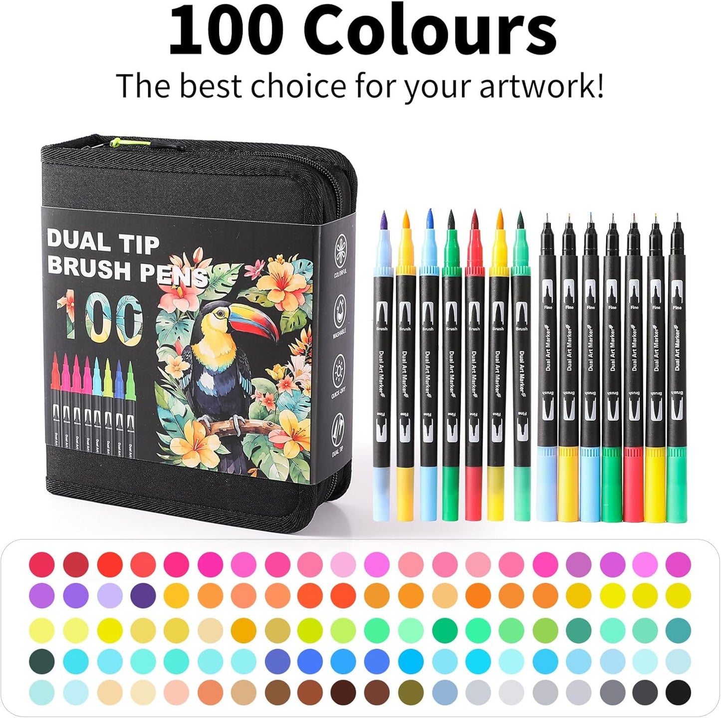 Double Brush Marker Pens, 100 Colors Art Markers Set with Fine Tip and Brush Tip for Kids Adult Coloring Book Hand Lettering Calligraphy Drawing Art Supplies Kit
