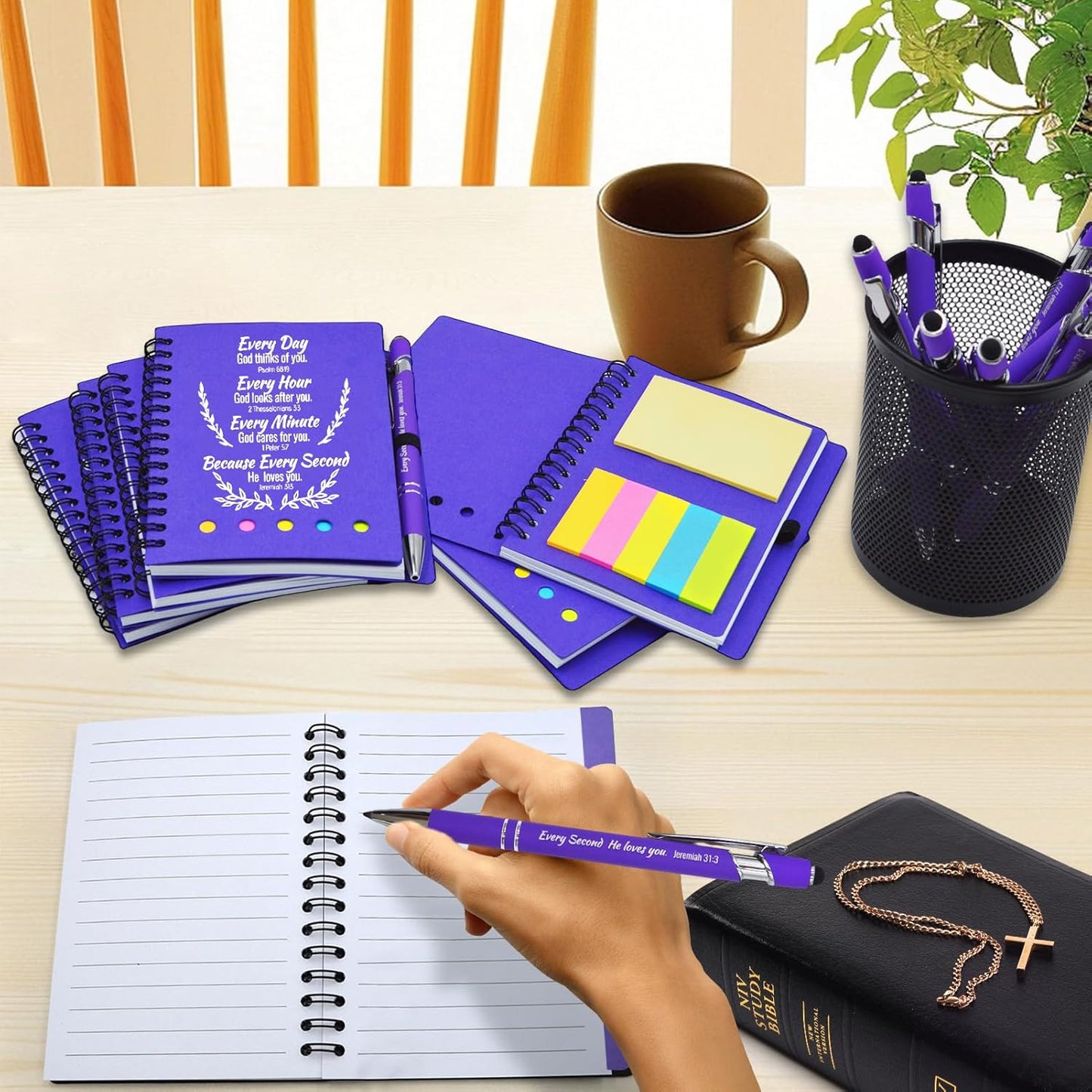 100 Pcs Bulk Fathers Day Christian Gifts Prayer Journal for Woman - 50 Set Religious Notepad with Christian Pen - Bible Notebook - Church Gifts for Inspirational, Bible Study, Devotions ( Elegant )