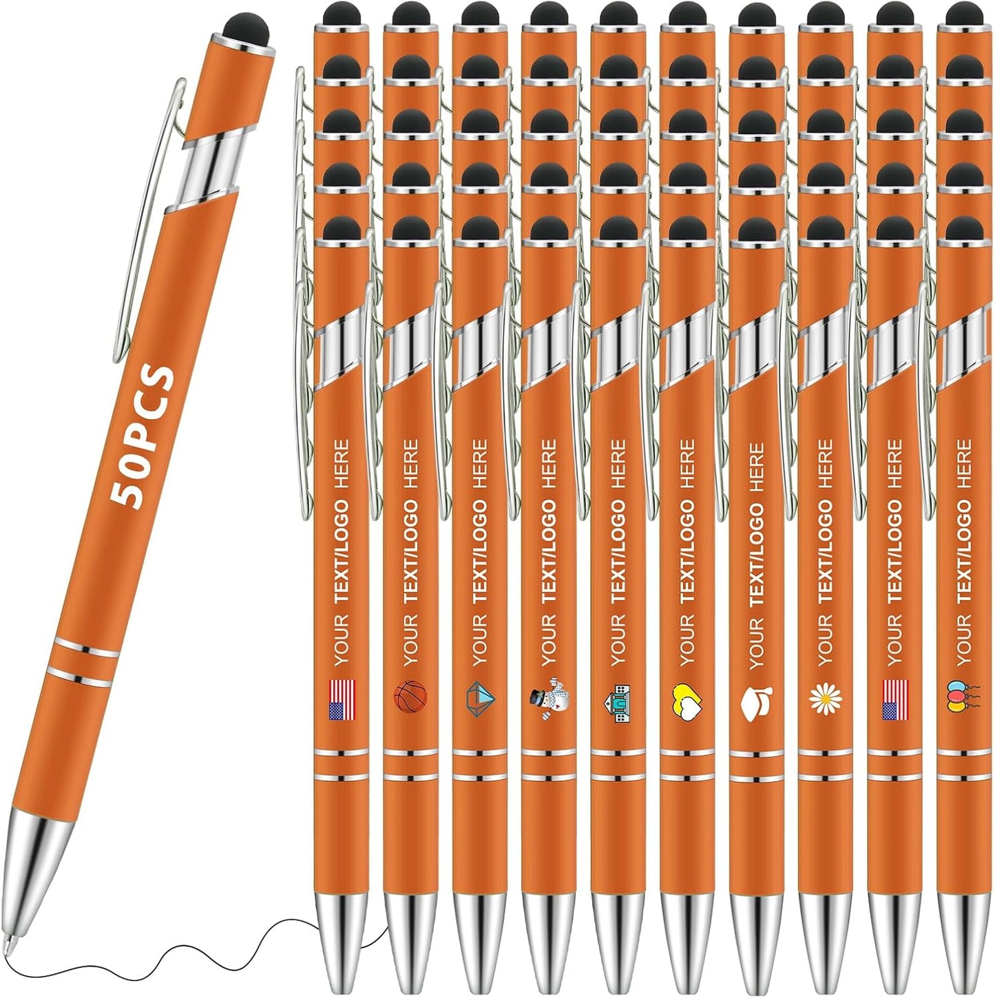 Personalized Pens 50pcs with Stylus Custom Ballpoint Pens in Bulk Engraved with Logo Text Personalized Bulk Black Ink for Office College Business