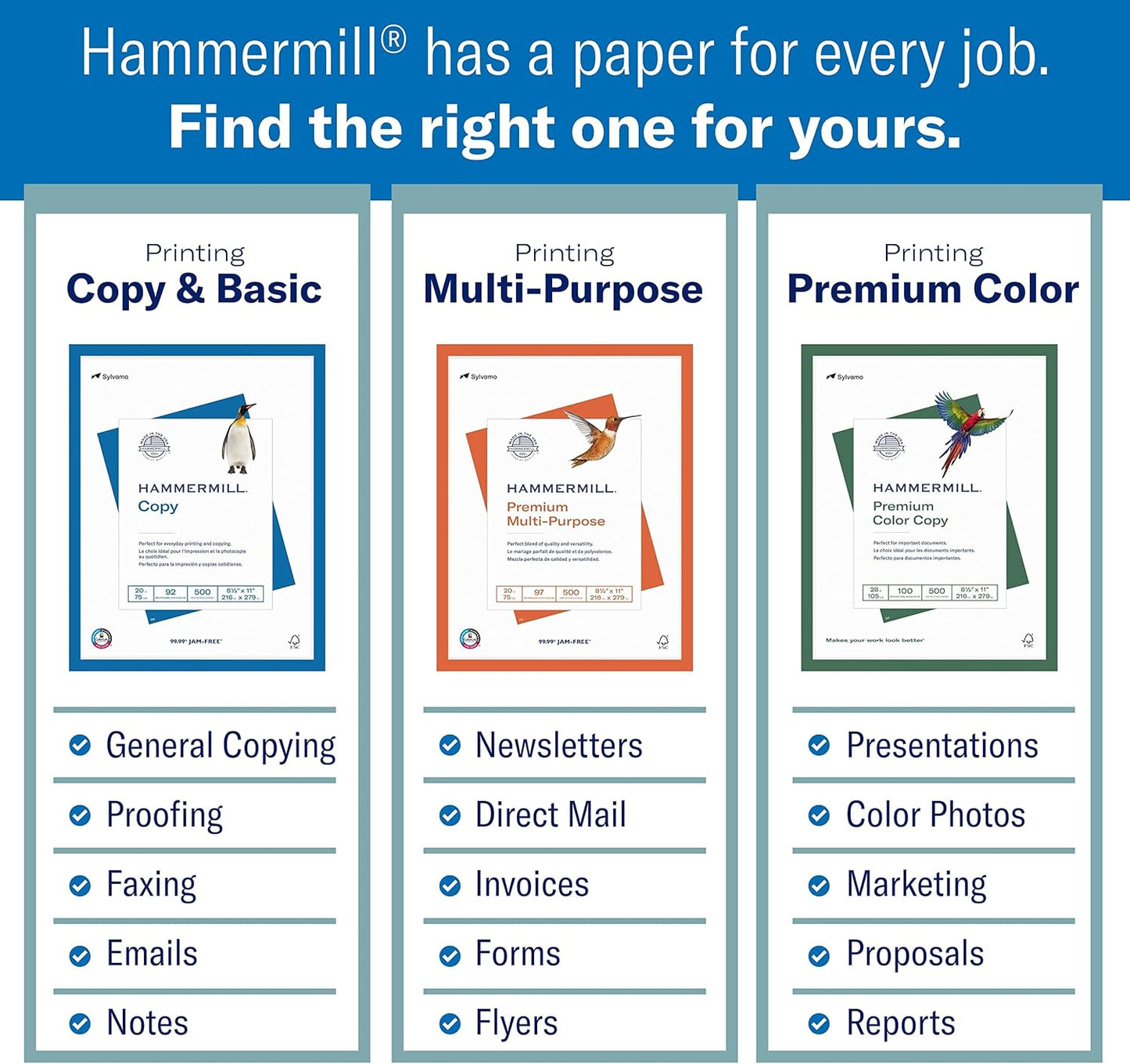 Hammermill Printer Paper, Premium Color 32 lb Copy Paper, 8.5 x 11 - 8 Ream | 4000 Sheets - 100 Bright, Made in the USA, 102630C