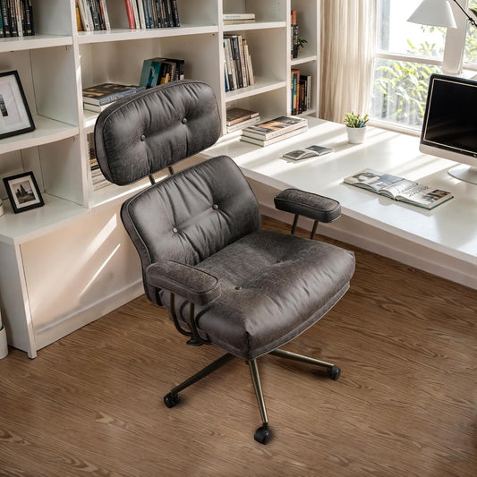 Faux Leather Executive Office Chair - Big and Tall Ergonomic Home Office Chair,Reclining Computer Desk Chairs with Lumbar Support,Adjustable Task Swivel Rolling PC with Wheels,Grey,Suede