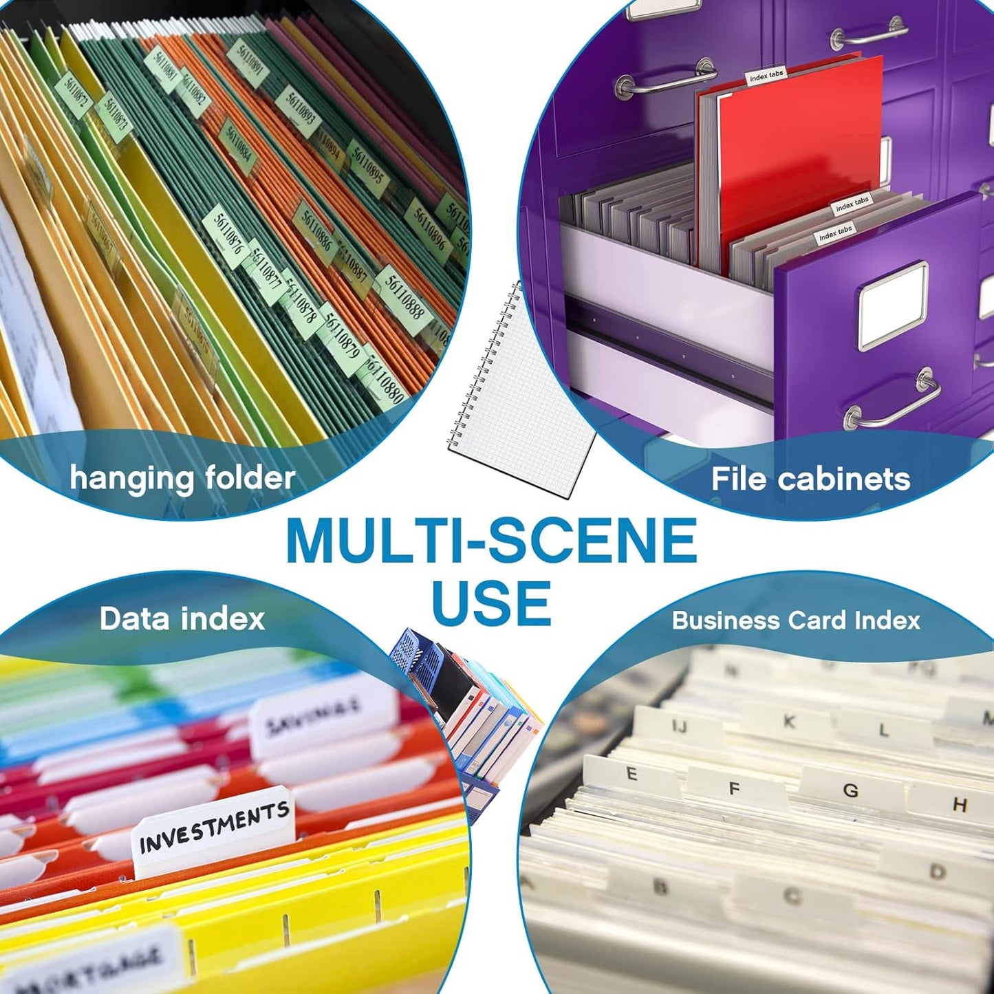 2 Inch Insertable Self-Adhesive Tabs with Printable Inserts with File Folder Labels Sticky Plastic Index Clear Divider Stick on File Self Adhesive for Book Page(200 Pieces)