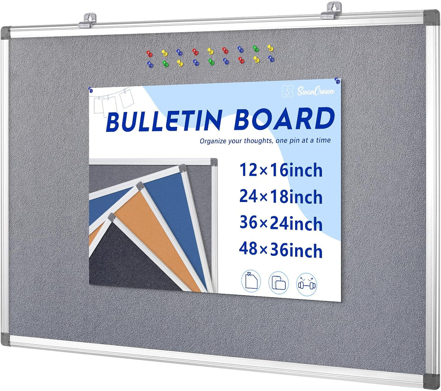 Felt Bulletin Board 24x18inches Photo Picture Display Board Wall Hanging Notice Board with Push Pins