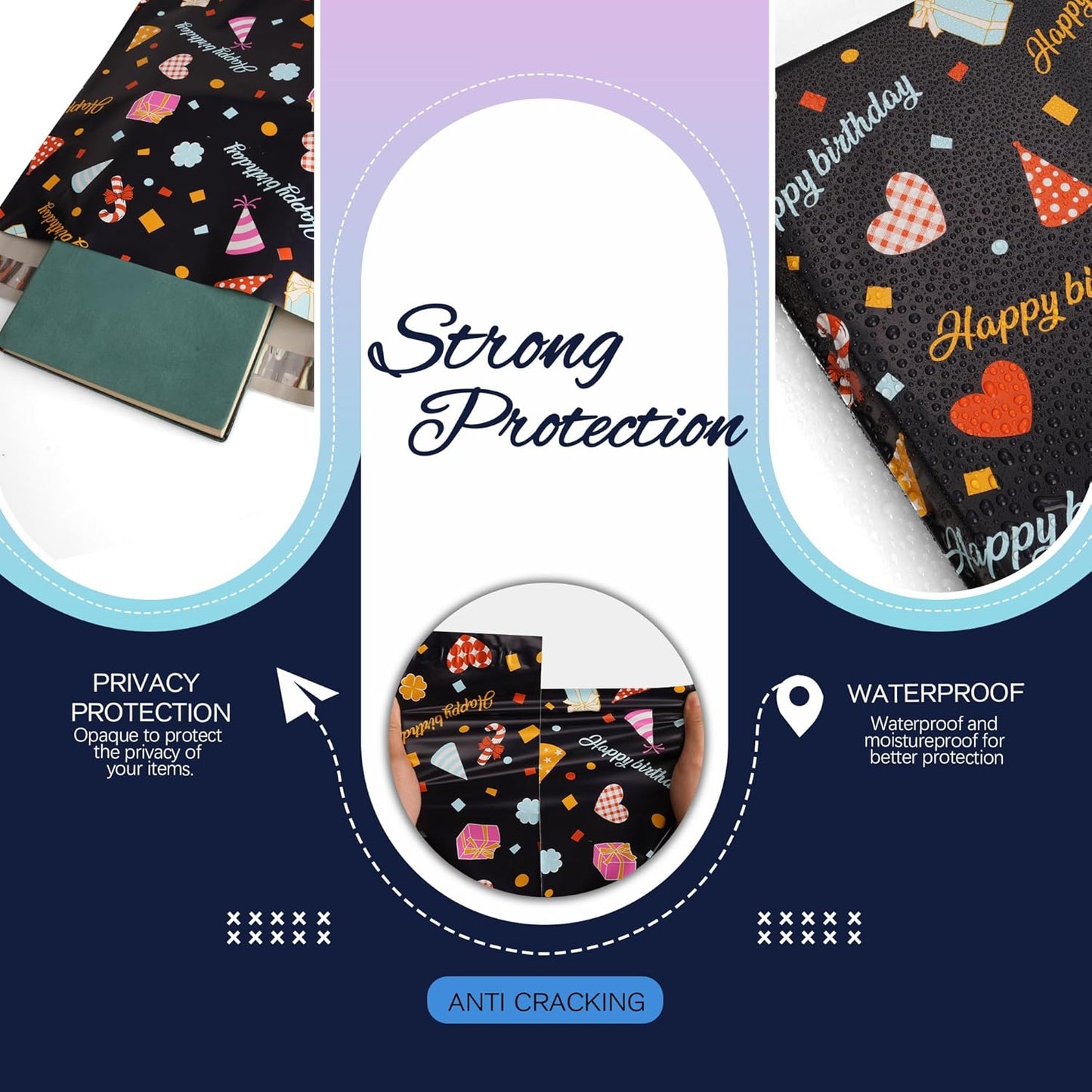 Happy Birthday Poly Mailer 10x13 Inch 100 Pcs, Waterproof Shipping Bags for Clothing, Tear-Resistant Mailier Bags, Strong Mailing Bags with Self-Seal