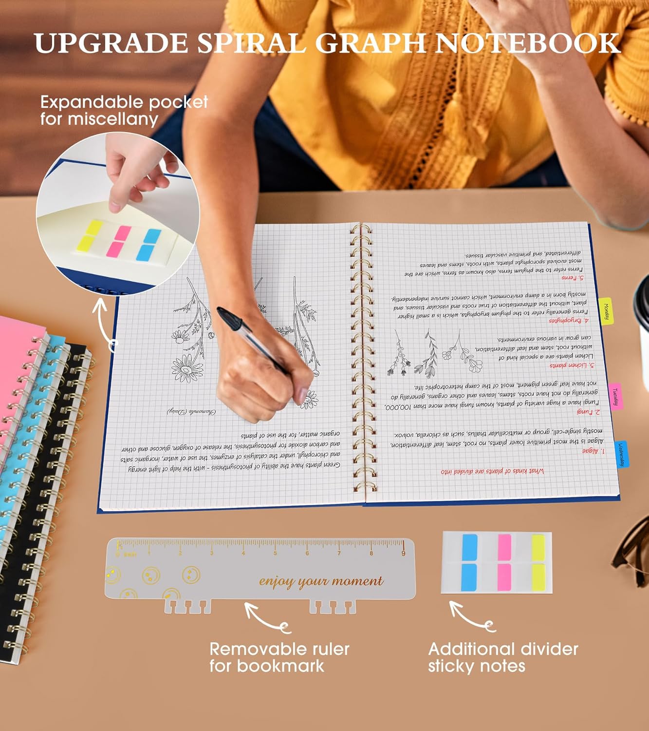 Graph Paper Notebook, Spiral Notebook Journal 8.5” x 11”, A4 Large Grid Notebooks for Women Men, 100 GSM Graph Paper, Plastic Hardcover Spiral Graphing Journals for Work School Engineering, Navy