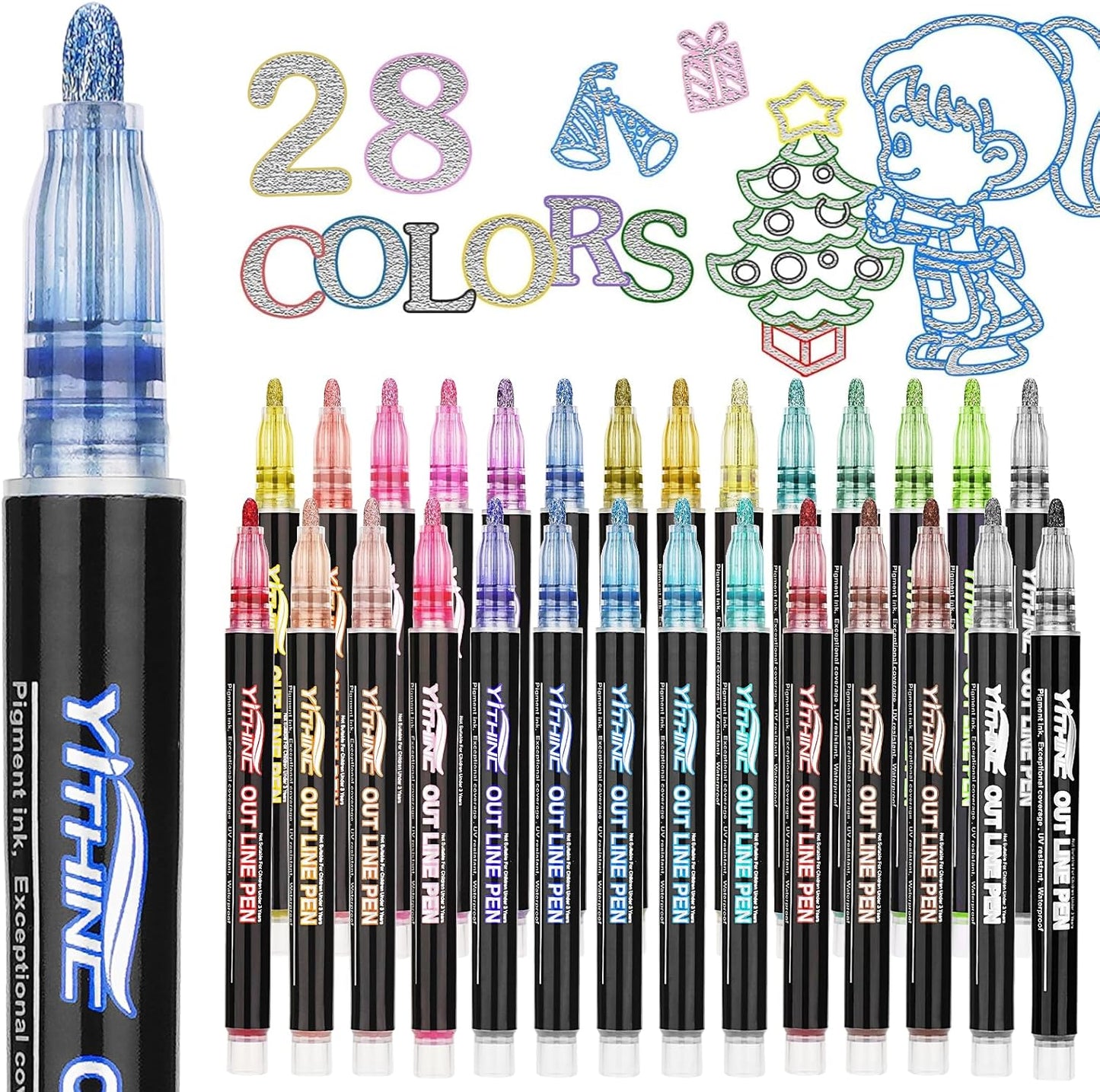 Outline Shimmer Markers, 28 Glitter Metallic Gel Pens for Coloring, Tween Teen Girl Gifts Trendy Stuff, Halloween Basket, Birthday Party, Cool Fun Art Crafts Supplies for Kids Girls Ages 8 10 12 14 16