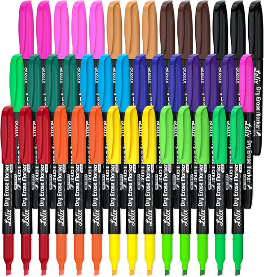 Lelix Dry Erase Markers - 42 Pack, 14 Colors, Chisel Tip, Perfect for Kids & School, Office Use, Whiteboard & Mirror Writing