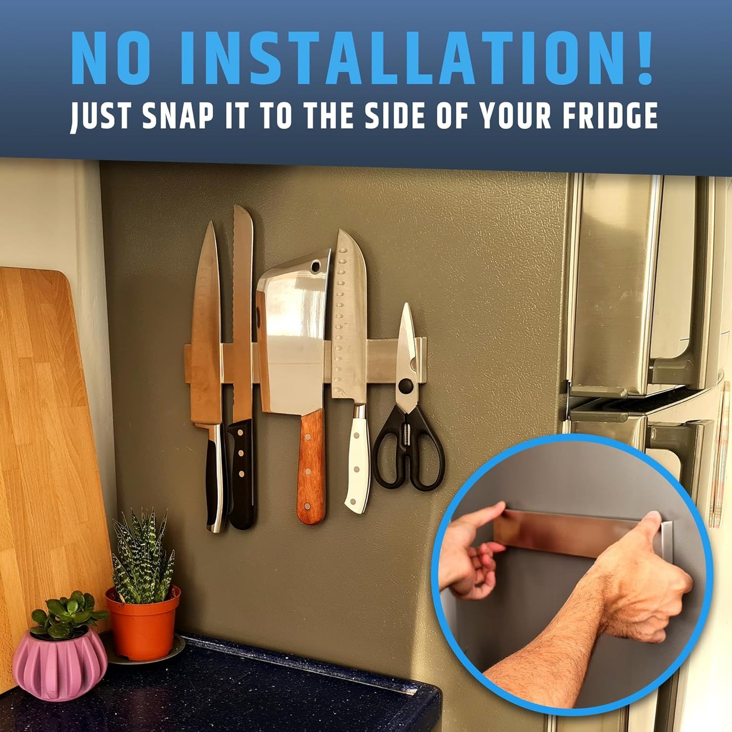 Fridge Applicable Stainless Steel Magnetic Knife Holder With Anti-Slide Upgrade - 12 Inch Professional Double Sided Strip for Refrigerator - Rack/Bar With Powerful Pull Force