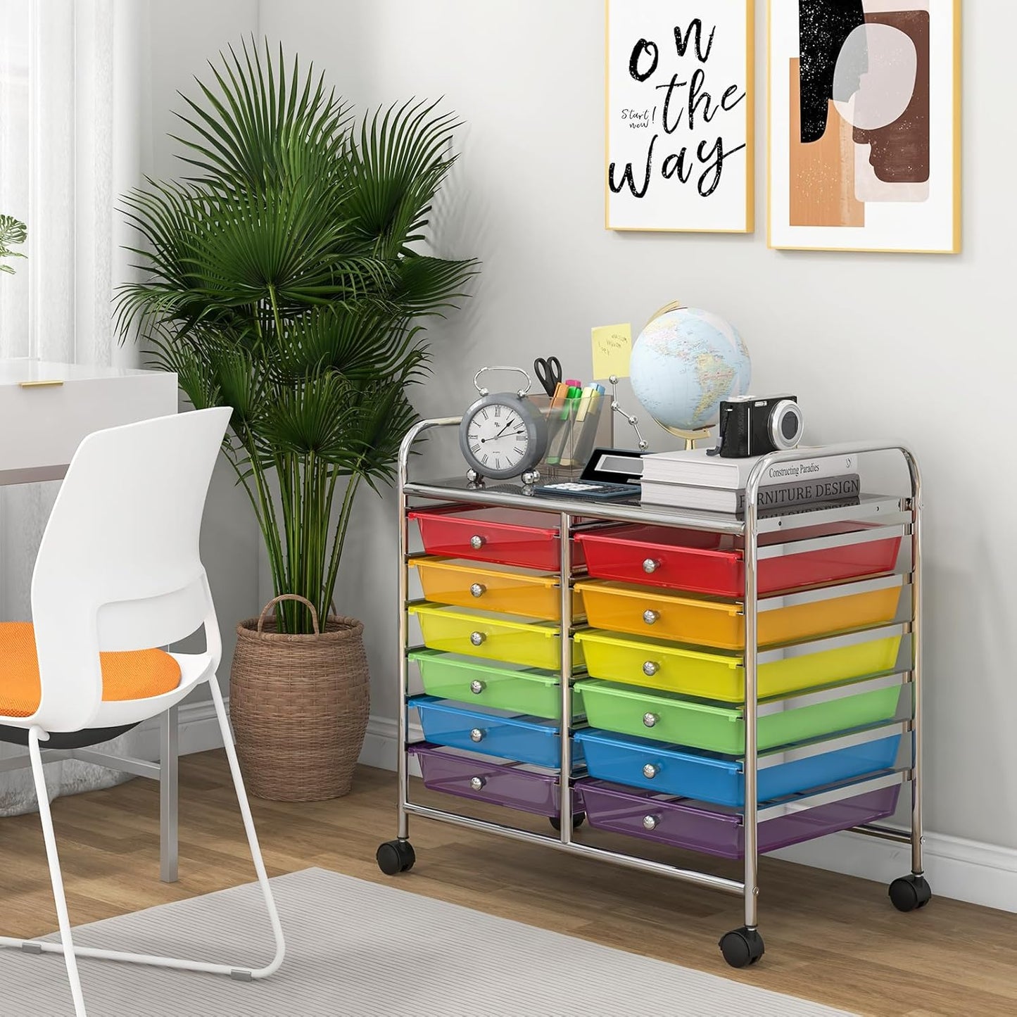 Giantex 12 Drawers Rolling Cart, Mobile Storage Drawer Cart, Classroom Organizer Cart for Office School Supplies Tools Scrapbook Paper Craft Small Printer, Utility Cart on Wheels, Rainbow