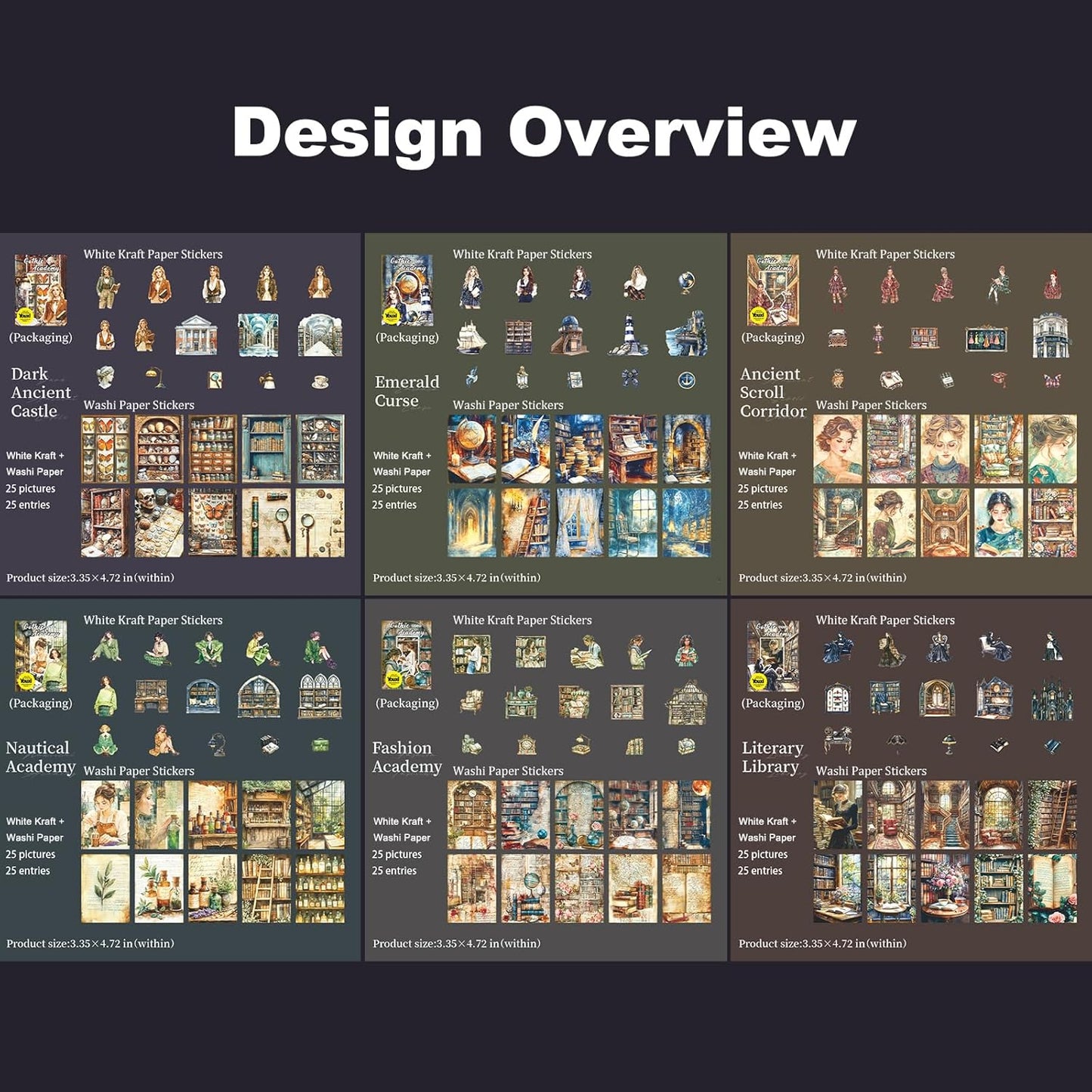 Gothic Scrapbook Stickers Set – 150PCS Vintage Academy Theme Stickers on Washi & Kraft Adhesive Paper, Pre-Cut Borderless Design, for Journals, Collage, DIY Decor