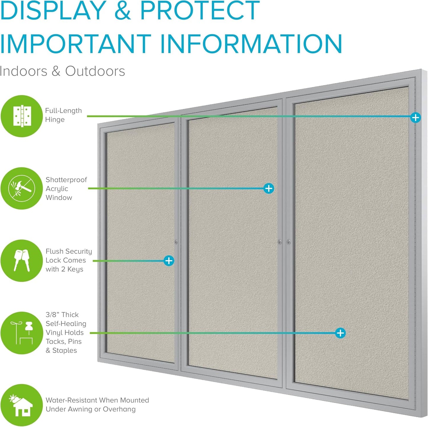 Ghent 48"x96" 3-Door Outdoor Enclosed Vinyl Bulletin Board, Shatter Resistant, with Lock, Satin Aluminum Frame - Ivory (PA34896VX-185), Made in the USA