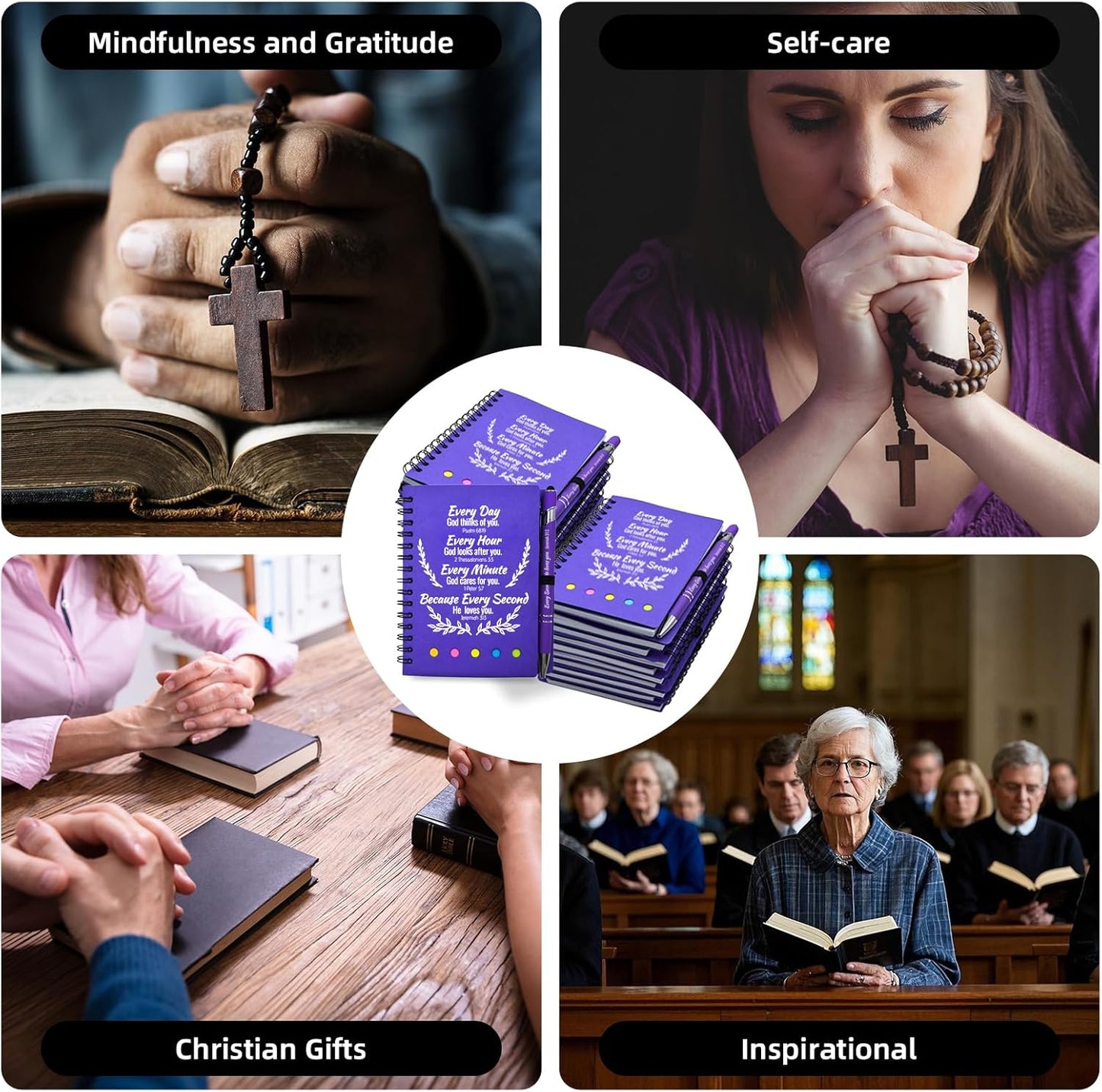 100 Pcs Bulk Fathers Day Christian Gifts Prayer Journal for Woman - 50 Set Religious Notepad with Christian Pen - Bible Notebook - Church Gifts for Inspirational, Bible Study, Devotions ( Elegant )