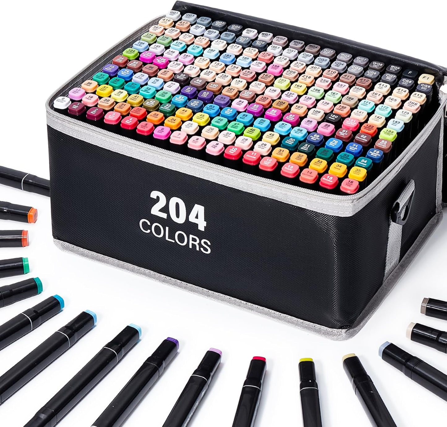 204 Colors Alcohol Markers - Dual Tip Permanent Art Markers Set for Coloring Drawing Painting, Fine and Chisel Tip Alcohol Based Pens with Carrying Case for Adult Artists