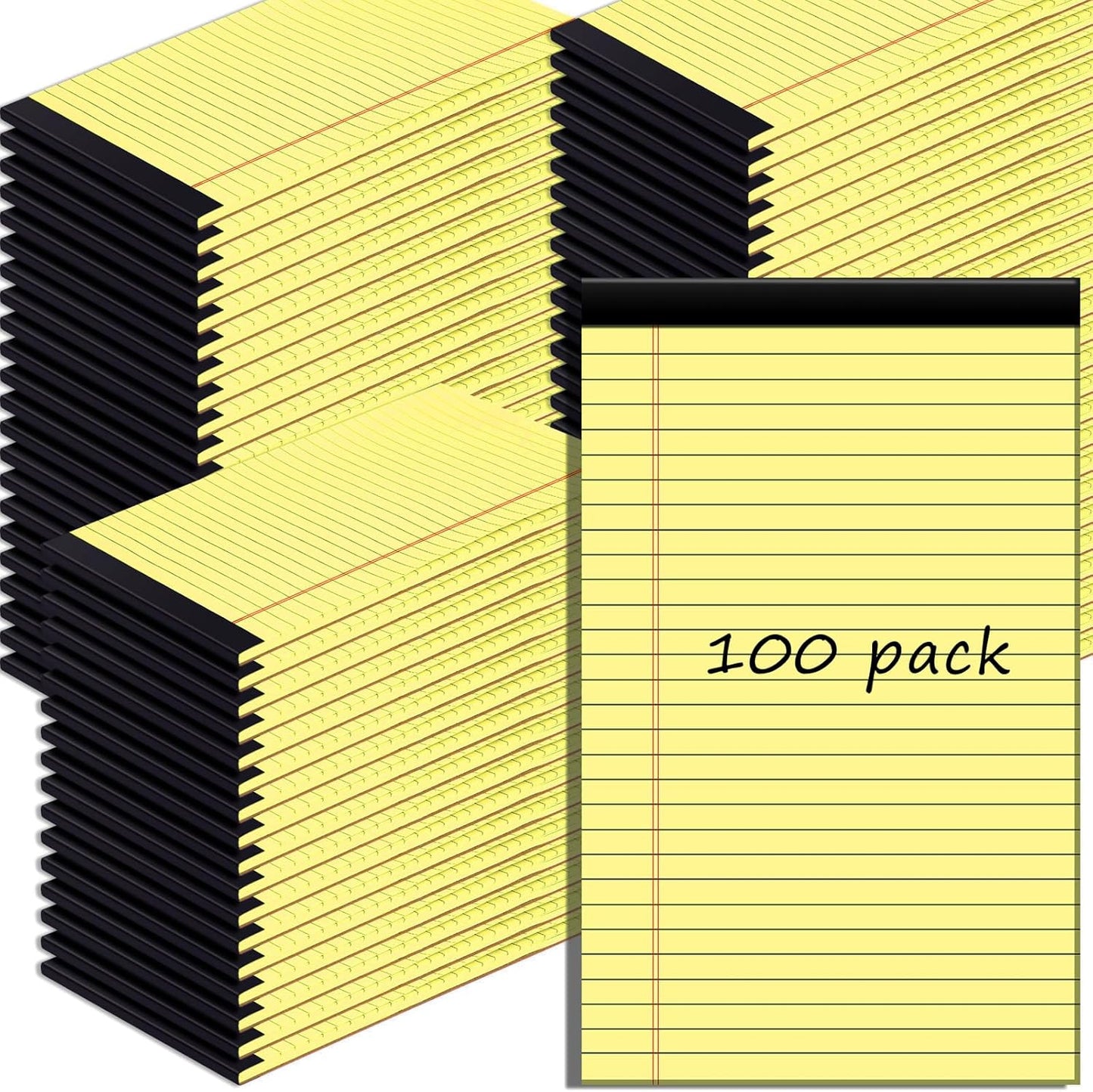 Gueevin 100 Pcs Legal Pads 5x8 Inch Note Pads Lined Small Notepads Bulk Wide Ruled Writing Paper 5 x 8 Mini Notebook for School, College, Office, Classroom Supplies, 40 Sheets (Yellow)