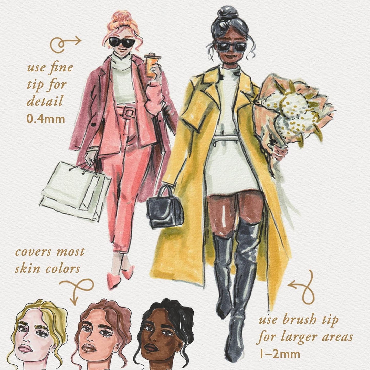 Primrosia 24 Skin Tones Dual Tip Marker Pens, Hair and Portrait Watercolor Sketch Set – Fine and Brush Ends, Art Supplies for Coloring, Sketching and Drawing