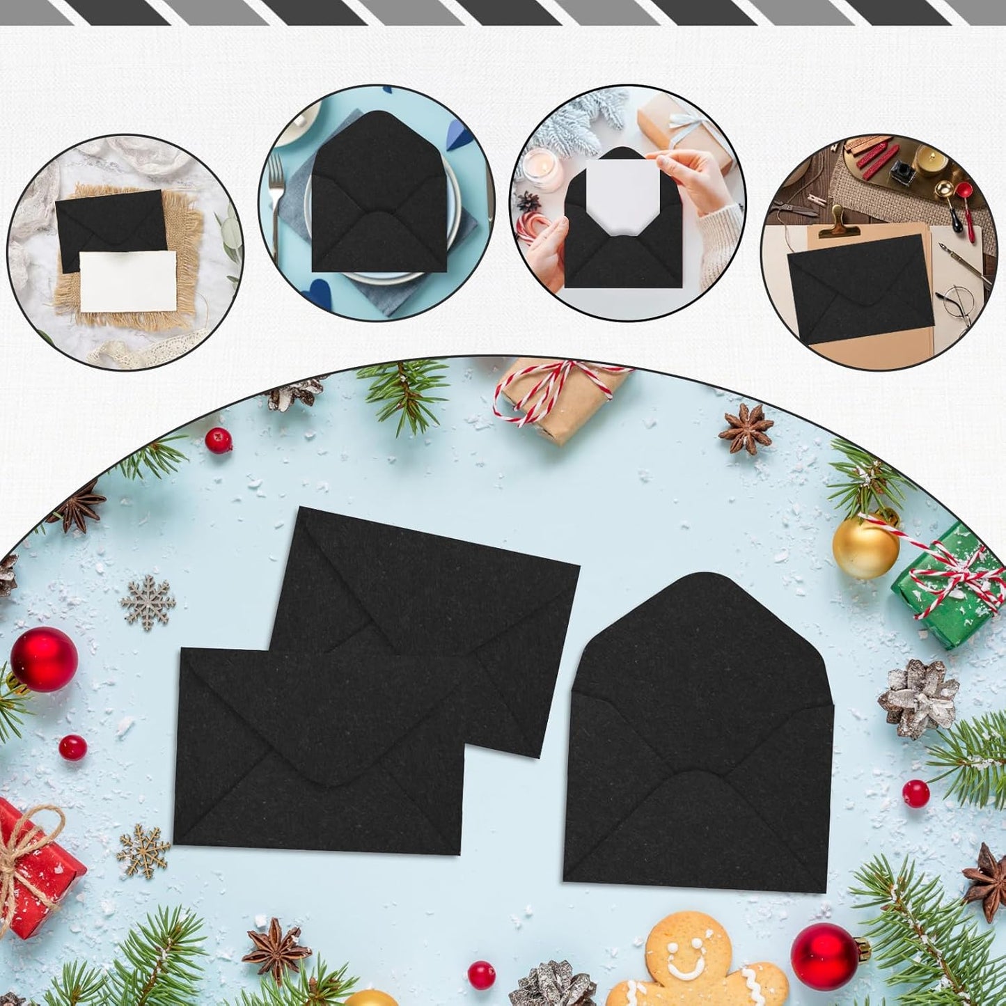 180 Packs Gift Card Mini Envelopes Small Envelope with Gummed Seal, Paper Business Card Envelopes, Bulk Tiny Envelope Pockets for Small Note Cards, 4 x 2.7 Inches (Black)