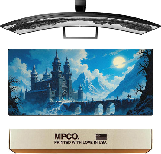 MPCO. Dark Fantasy Large Gaming Desk Pad - 36" x 17" Aeroglyde Fabric The Frost King’s Castle Desk Mats - Non-slip, Washable, Smooth Glide for Precision Gaming & Work