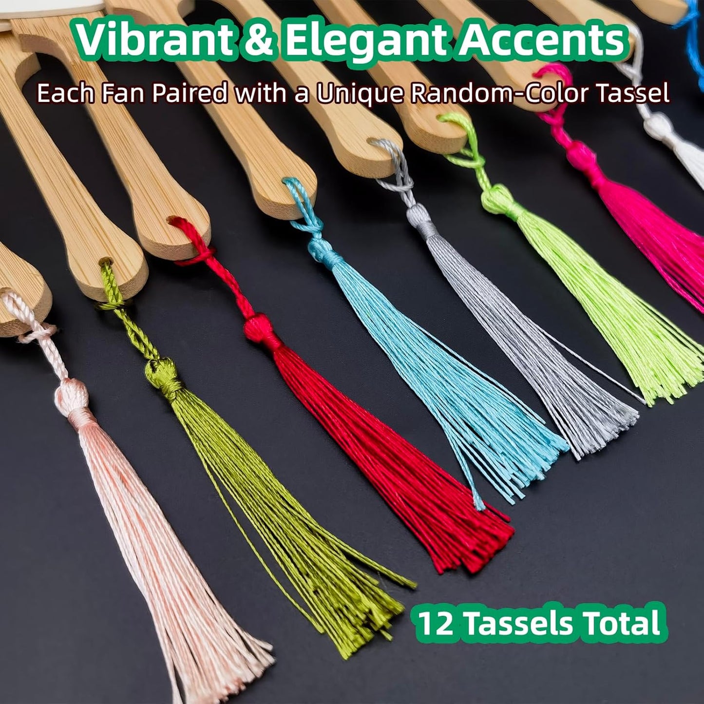 12-Pack DIY Craft Fan Blanks for Mixed Media Art, Resin & Acrylics - Dual-Sided Xuan Paper with PVC Core, Gift-Ready with Silk Tassels - Wedding Décor, Hanfu Styling, Cultural Gifting