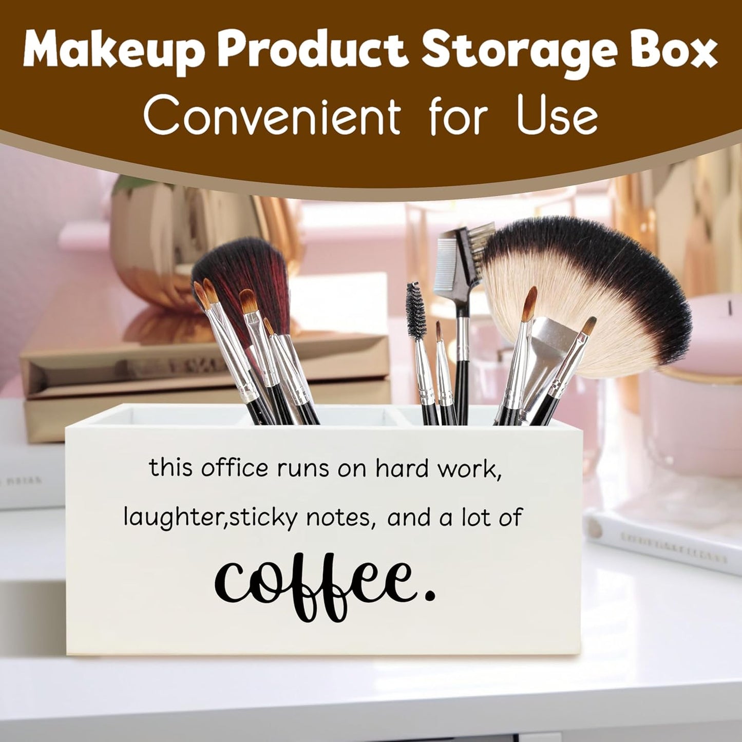 Funny Office Gifts Pen Holder for Desk, Work Humor Gifts for Coworkers Coffee Lovers, This Office Runs on Hard Work Wooden Pen Pencil Holder Organizer for Desk Accessories